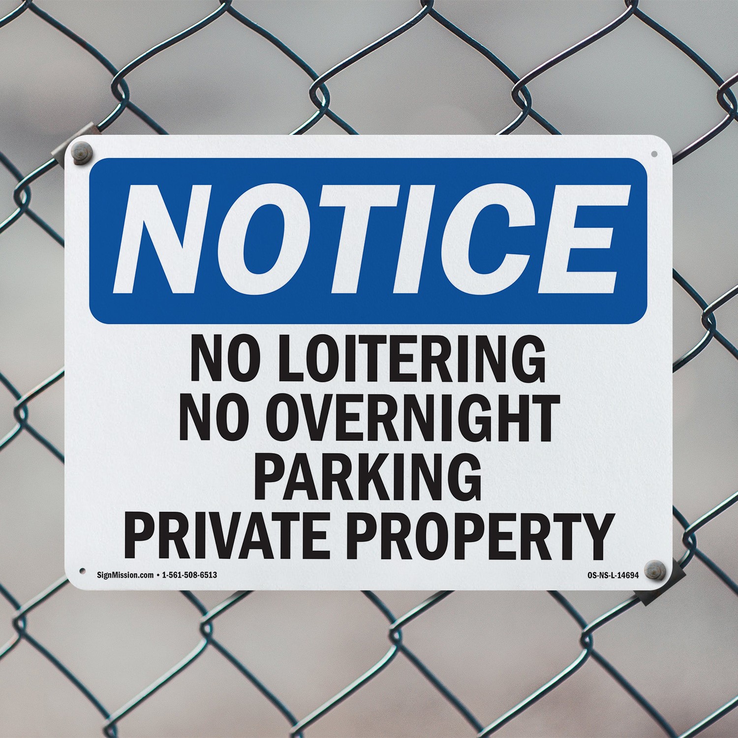 No Loitering No Overnight Parking Private Property OSHA Notice Sign 5/10 Pack