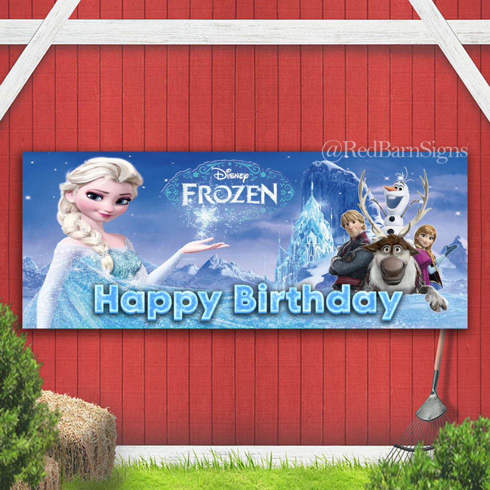 Frozen Happy Birthday 03 Indoor Outdoor Banner Sign with grommets