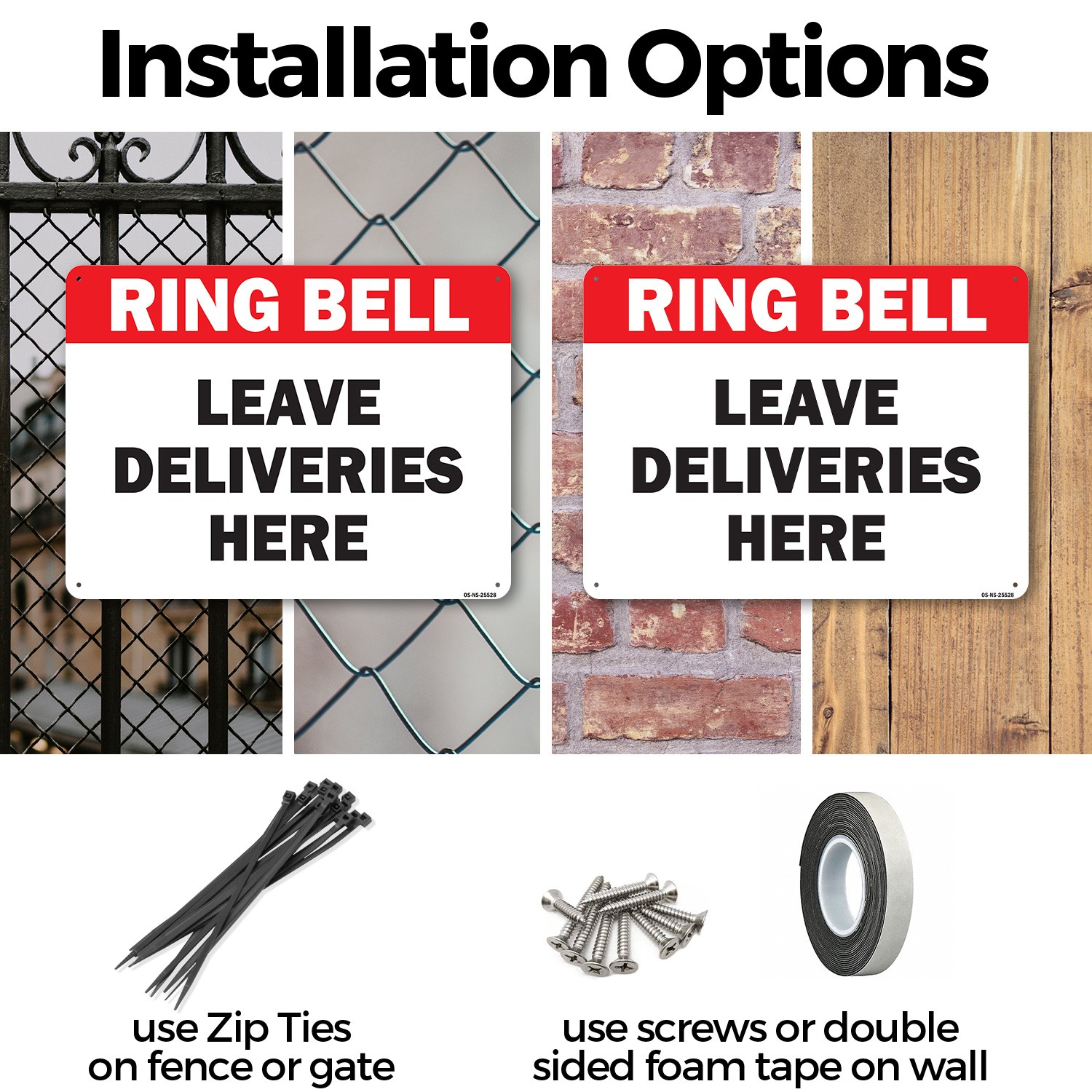 Ring Bell Leave Deliveries Here Public Safety Sign Metal, Decal – 5 or 10 Pack