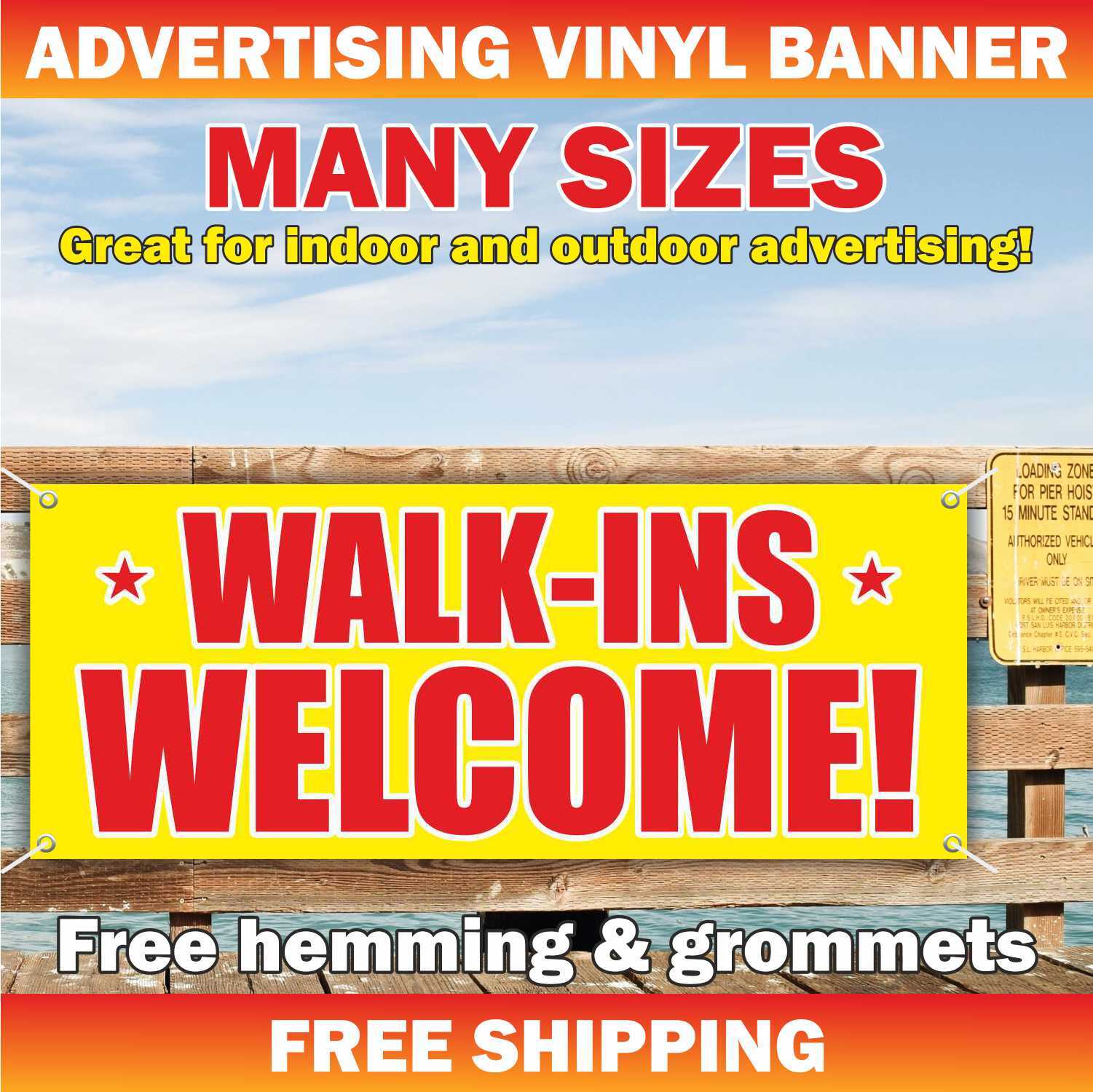 WALK-INS WELCOME Advertising Banner Vinyl Mesh Sign Open New Store Grand Opening
