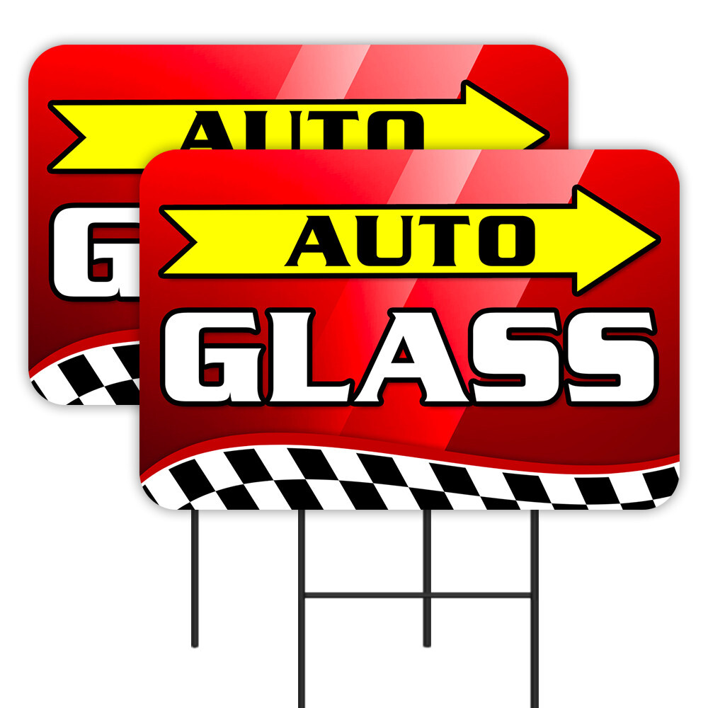 Auto Glass 2 Pack Double-Sided Yard Signs 16&Prime; x 24&Prime; with Metal Stakes (Made in T