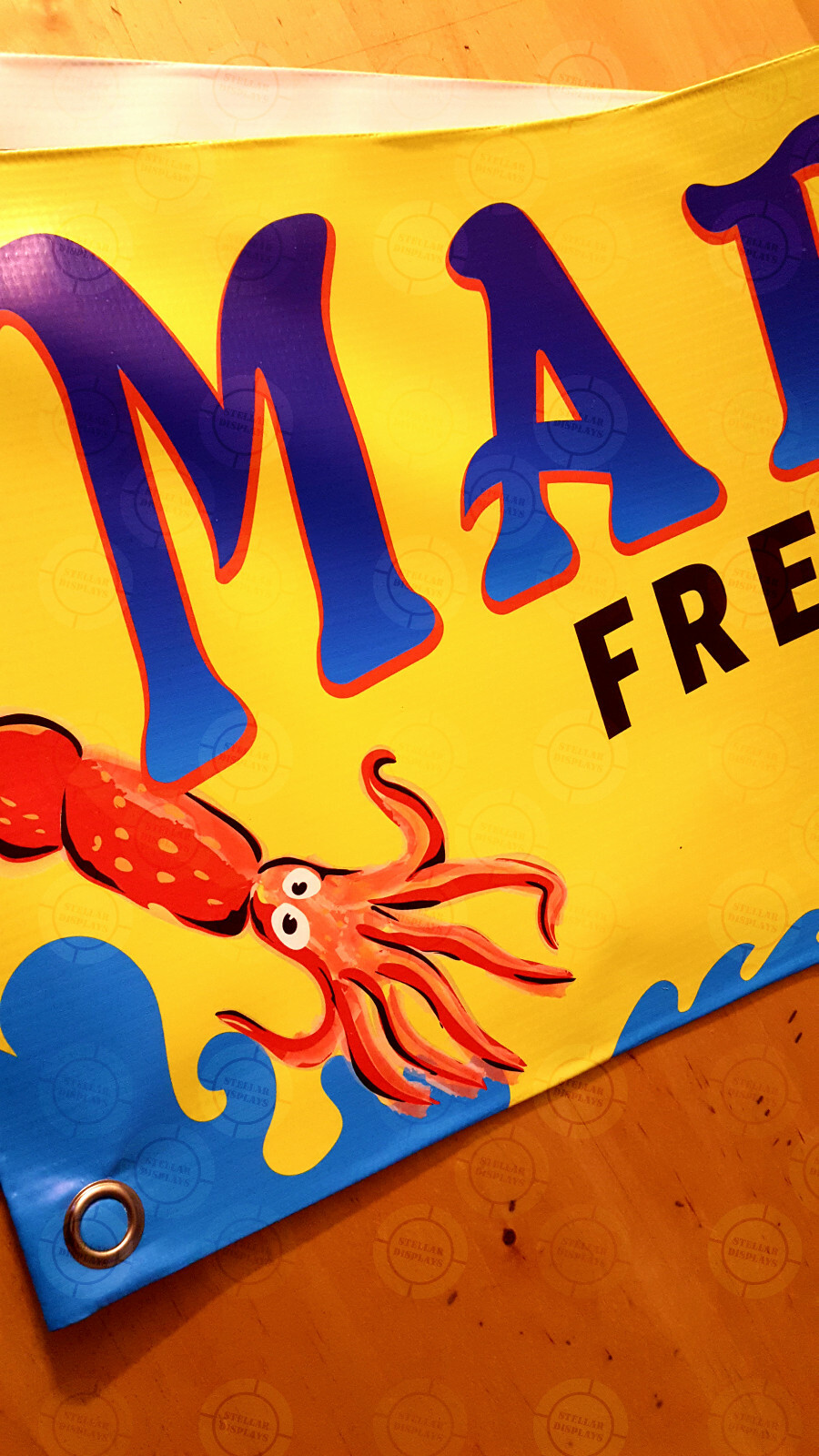 MARISCOS Fresh Seafood Banner Restaurant Open Sign Shrimp Camarones Cuisine Fish