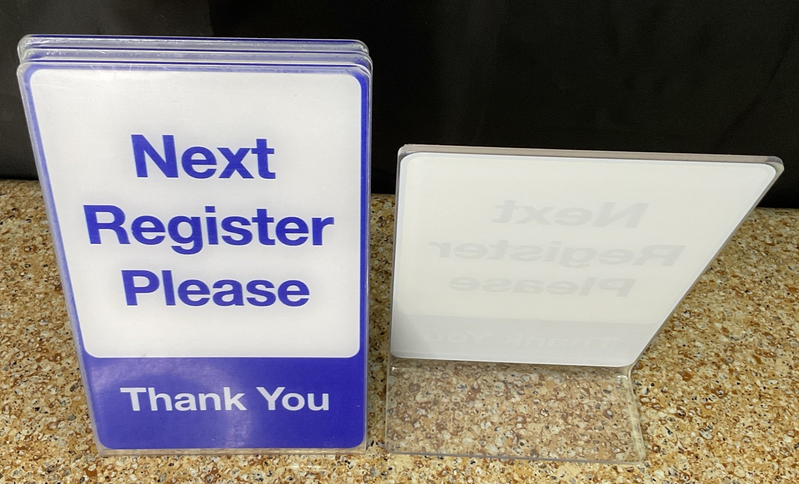 Next Register Please Thank You, L-Style Plastic Signs / 4 Pack