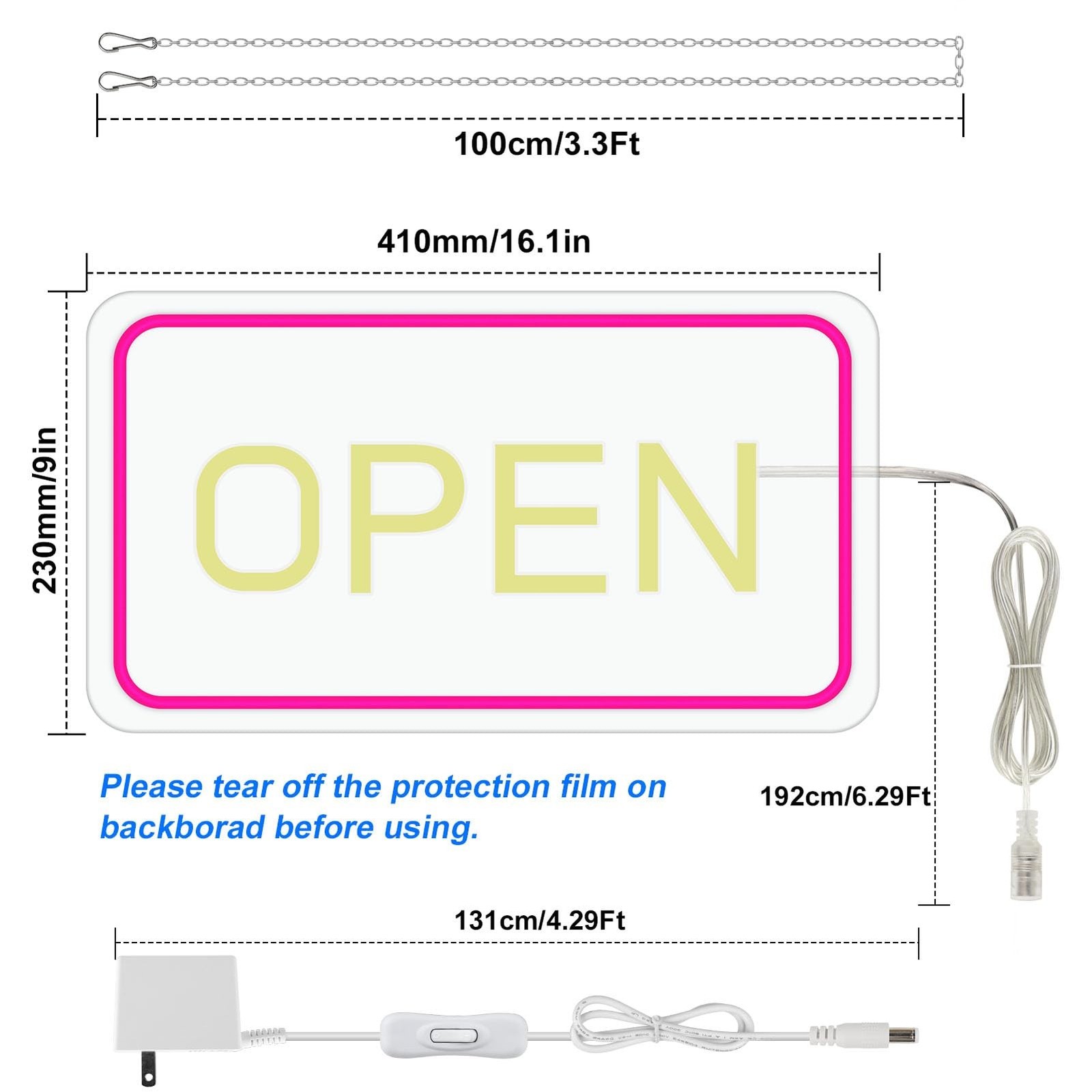 Neon Open Sign – 16 »x 9 » LED Sign, Super Bright Pink & White Neon Light, ON…