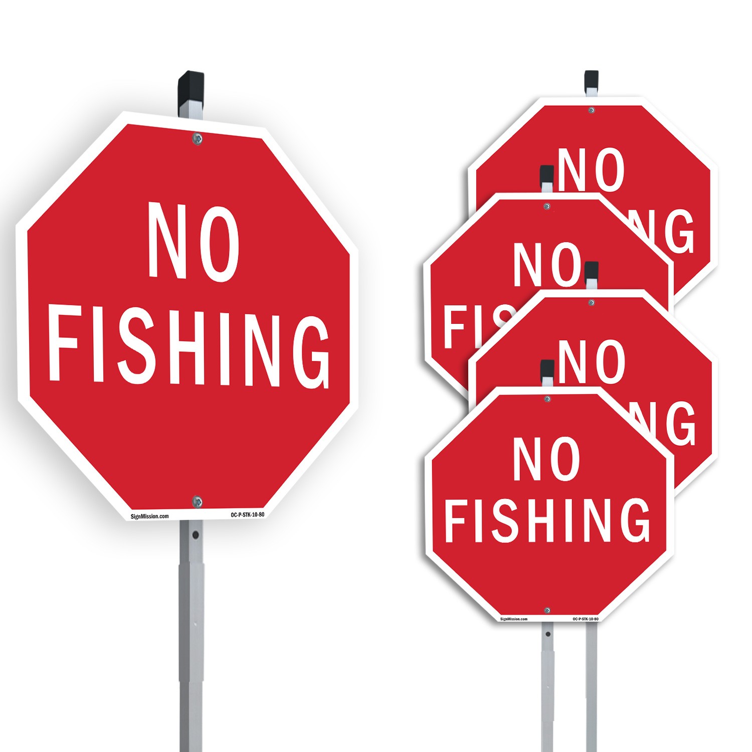 No Fishing Octagon Sign With Stake Weather Resistant UV Protected