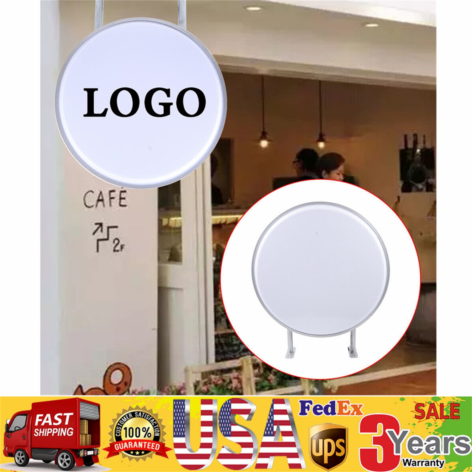 20&Prime; LED Double Sided Round Light Box Outdoor Sign Advertising Projecting Light~