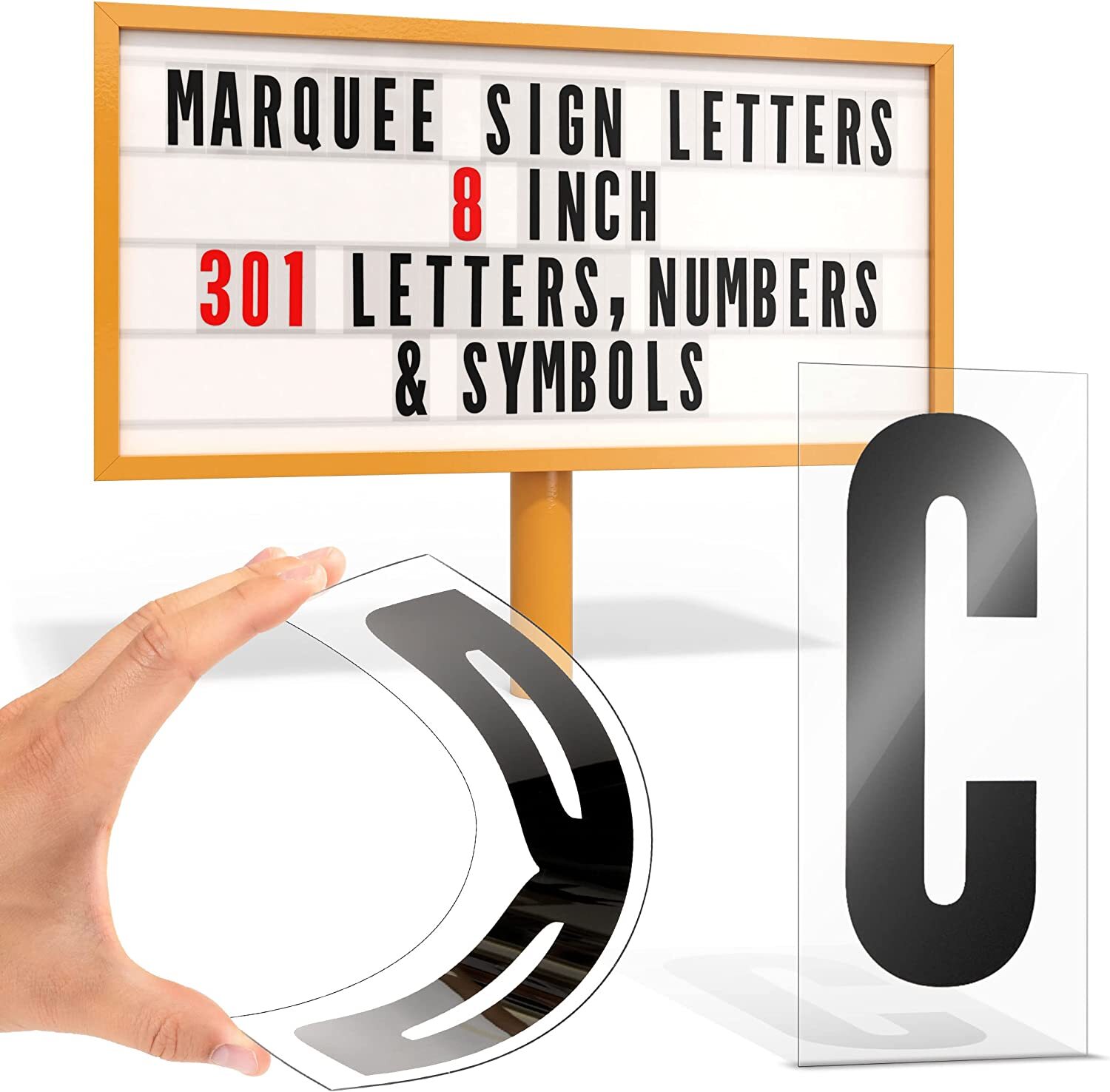 Houseables 8&Prime; Portable Sign Letters, 301 Characters, 9” x 4” Panel, Black & Red