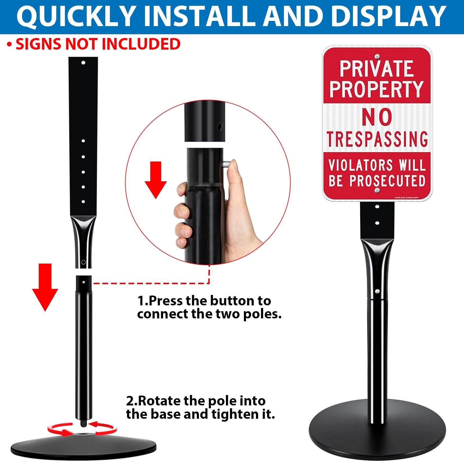 2Pack Heavy Duty Outdoor Sign Post – 20lbs Cast Iron Base, 49&Prime; Height, Black