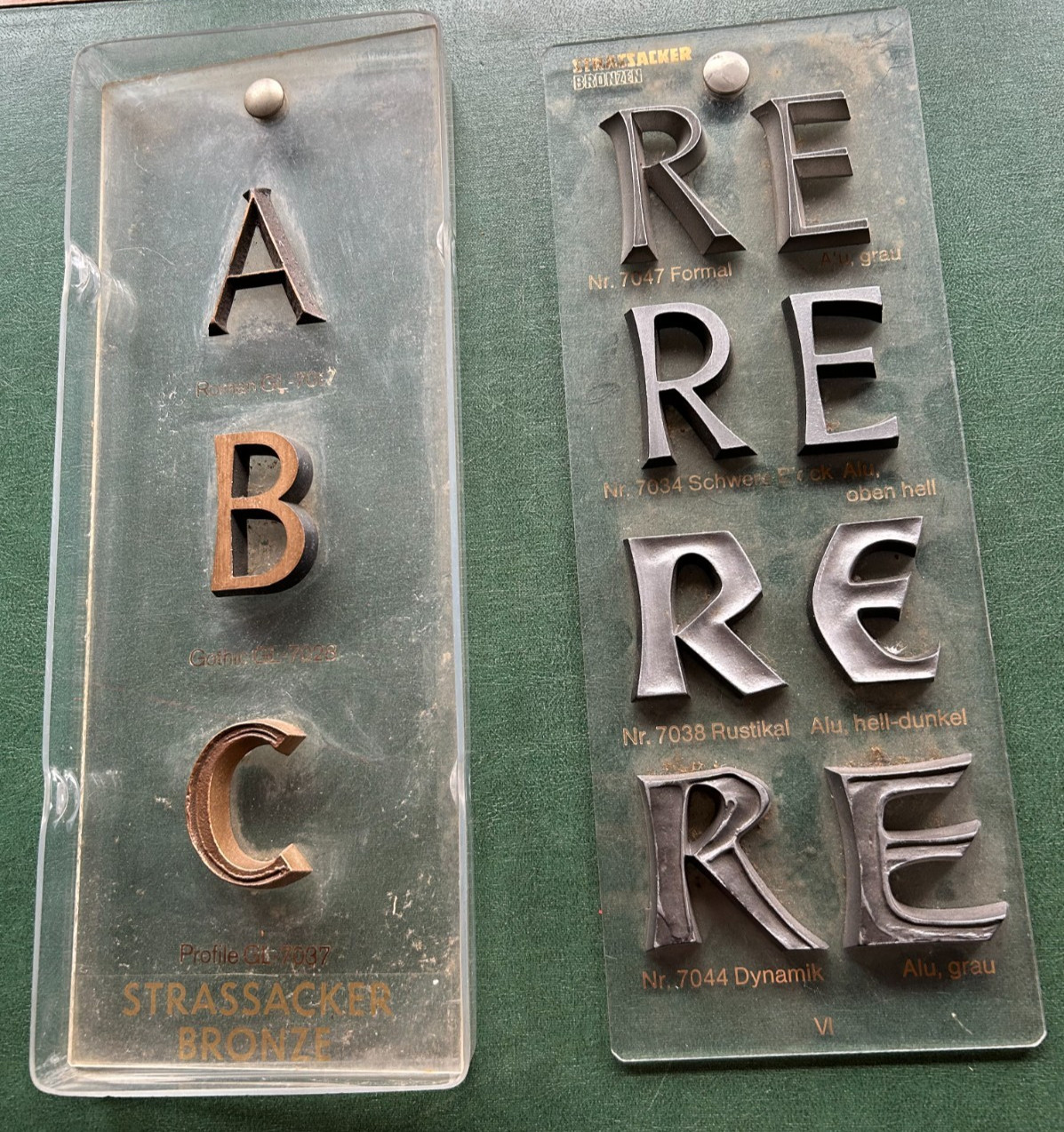 Strassacker Bronze Lettering Sample Board Monument Sign Letters Display