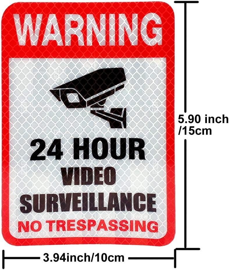 5 Pack Video Surveillance Sign Reflective Sticker Decal Self Adhesive 5.9&Prime; x 4&Prime;,