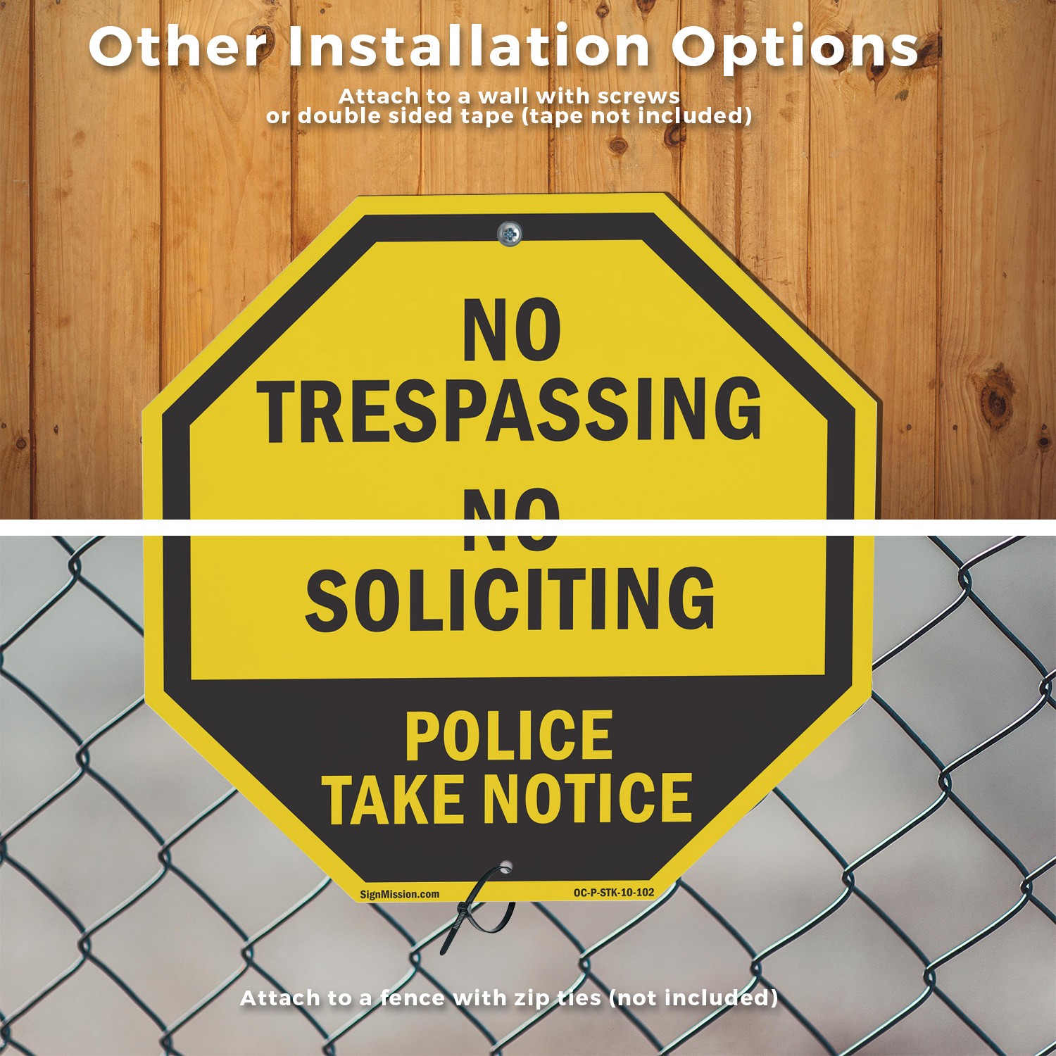 No Trespassing No Soliciting Poli Octagon Sign With Stake Weather Resistant