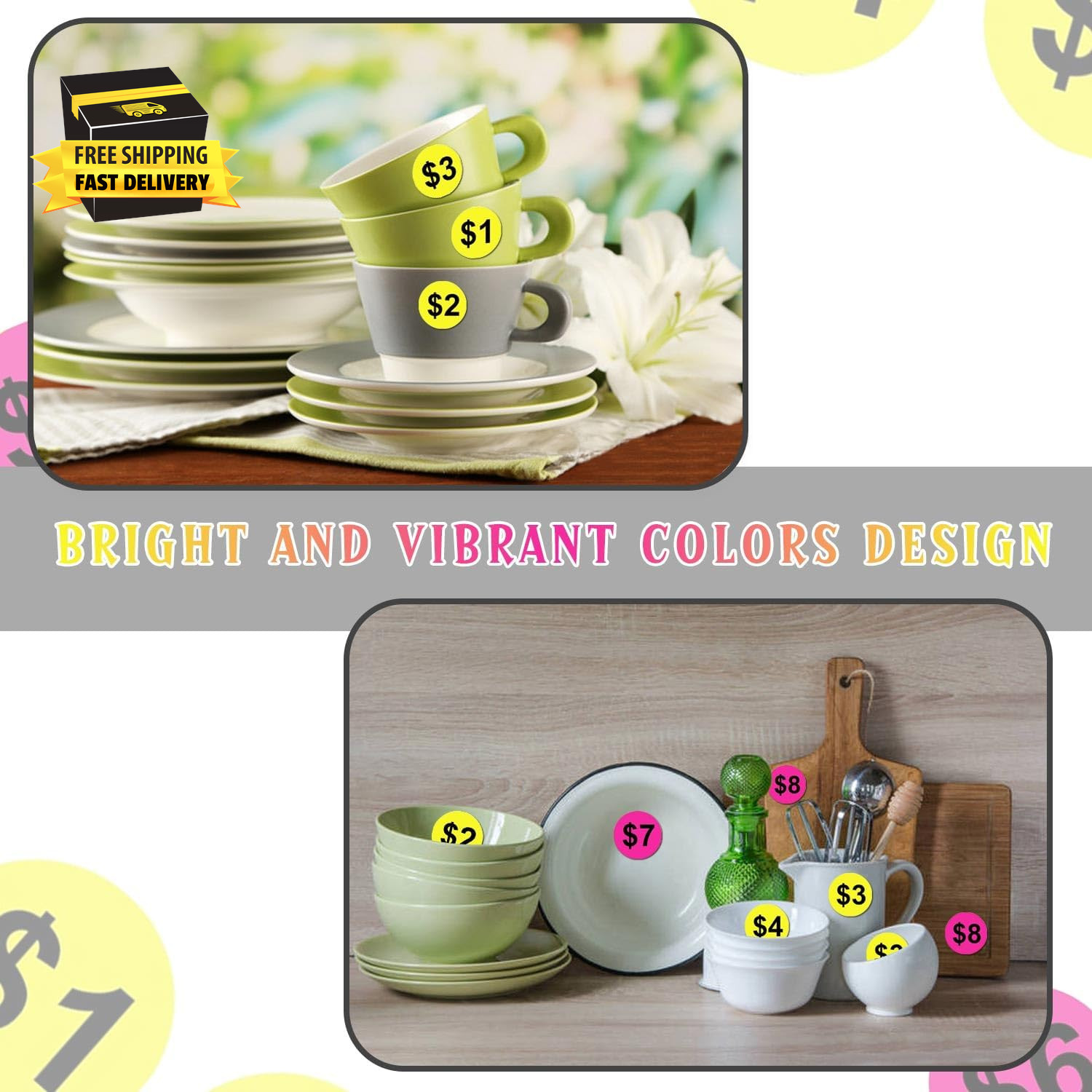 600 Pcs Yard Garage Sale Price Stickers 1 Inch Flea Market Pre-Printed Pricing S