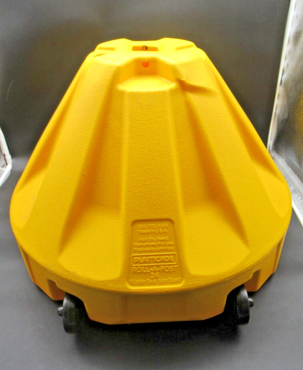 Plasticade Roll-A-Post Portable Sign Base, 24&Prime;, Plastic, Yellow