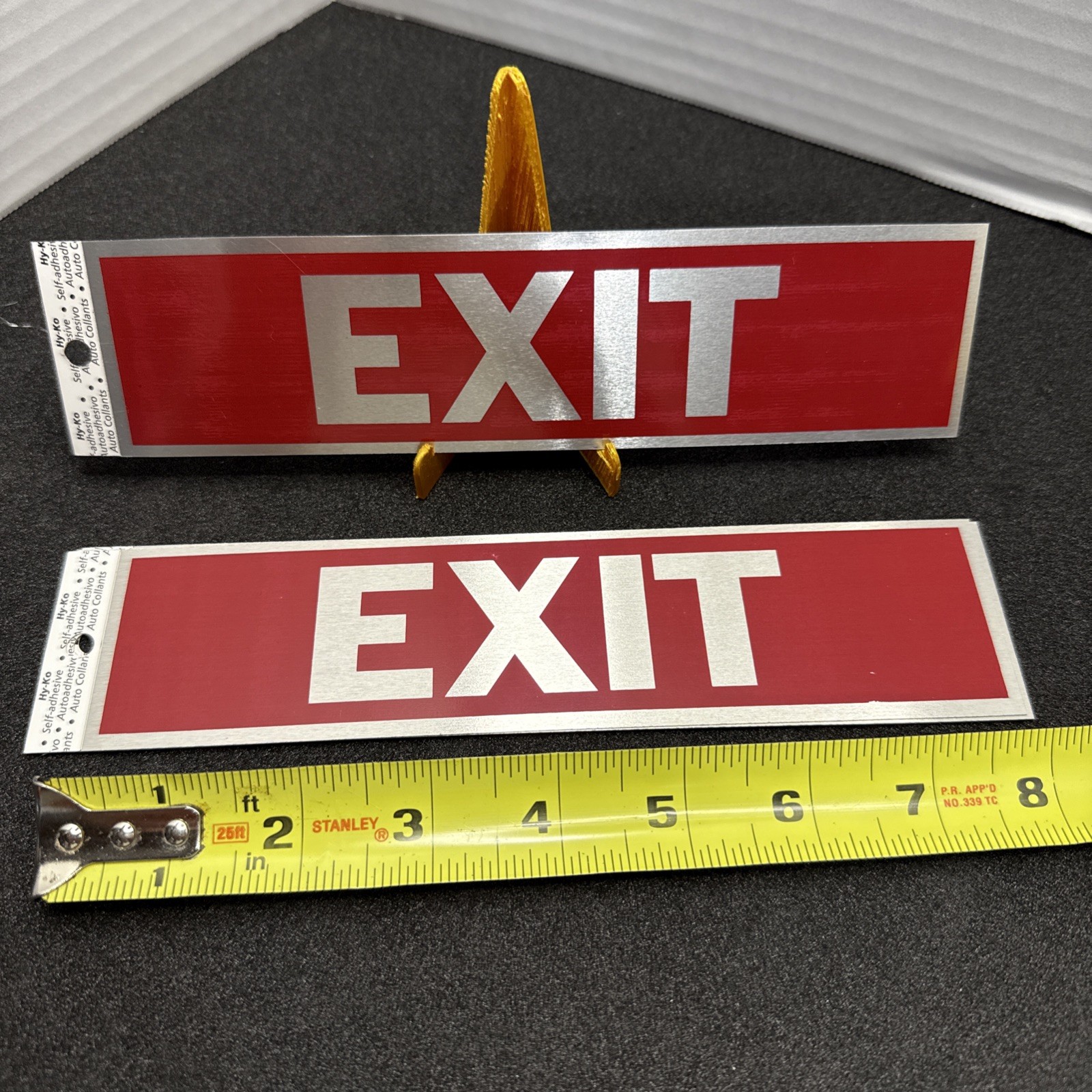 Self-Adhesive « EXIT » Sign 2&Prime; x 8&Prime; Red And Brushed Aluminum (Vintage)