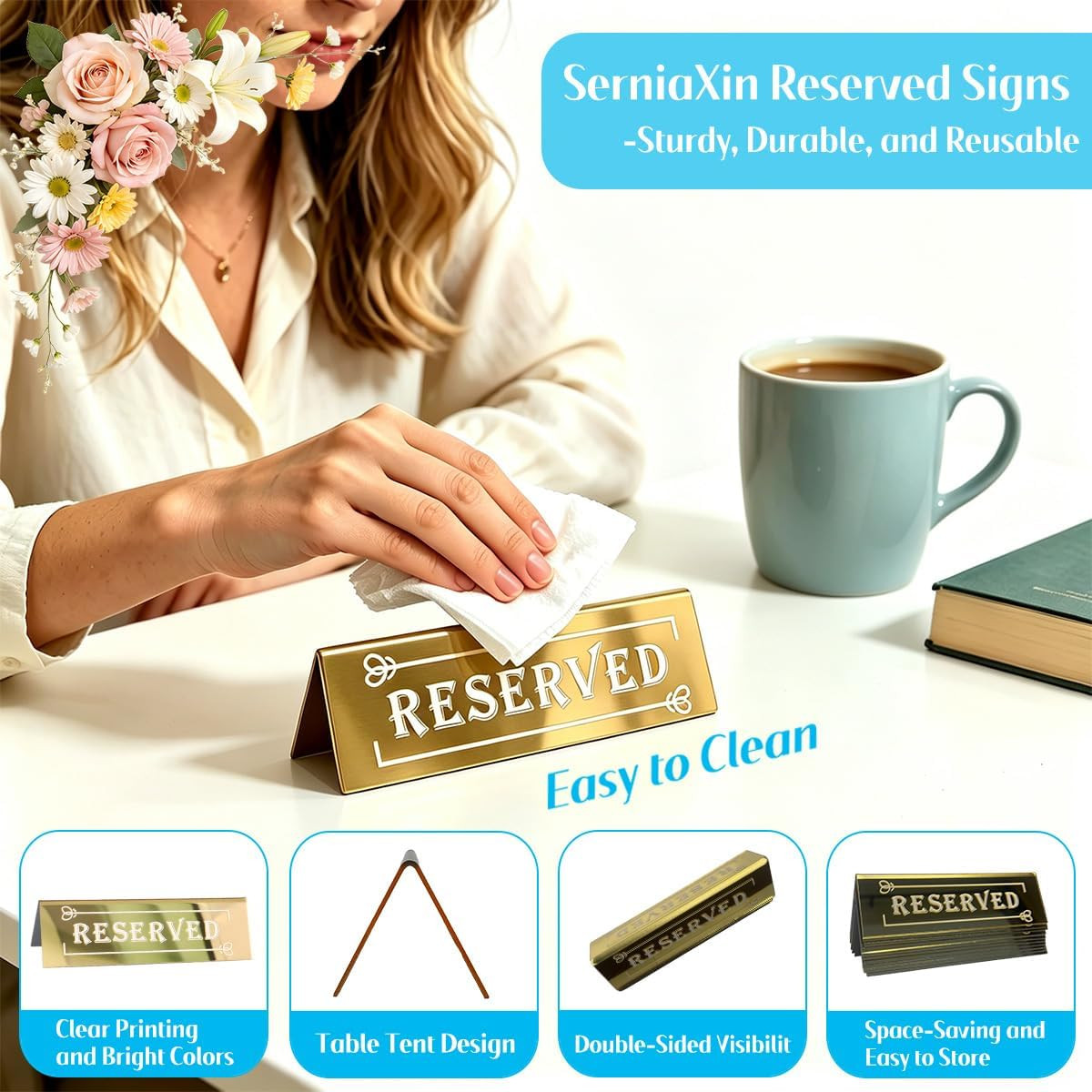 10PCS Acrylic Reserved Table Signs – 6X2X1.6 in Table Tent – Double-Sided, Water