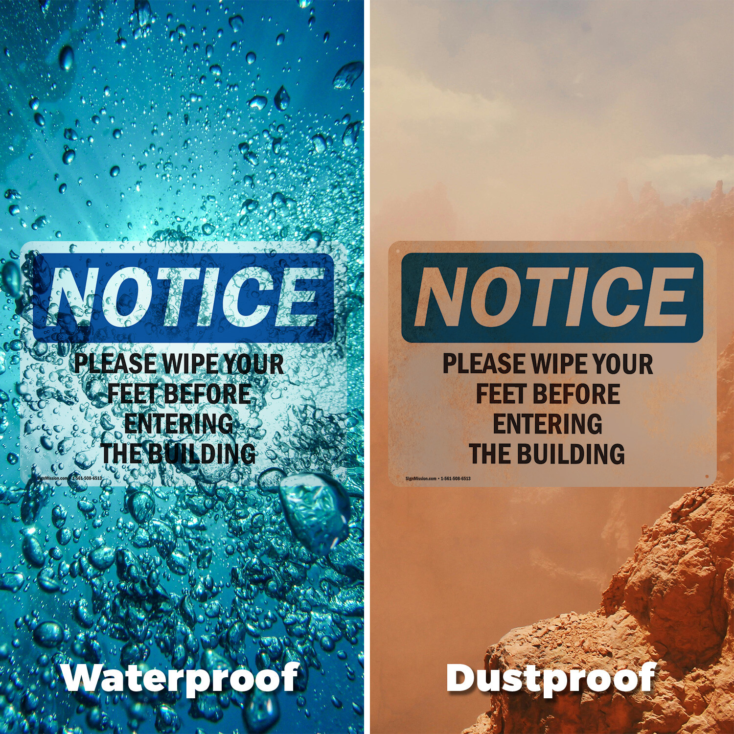 (2 Pack) Please Wipe Your Feet Before Entering The Building OSHA Notice Sign