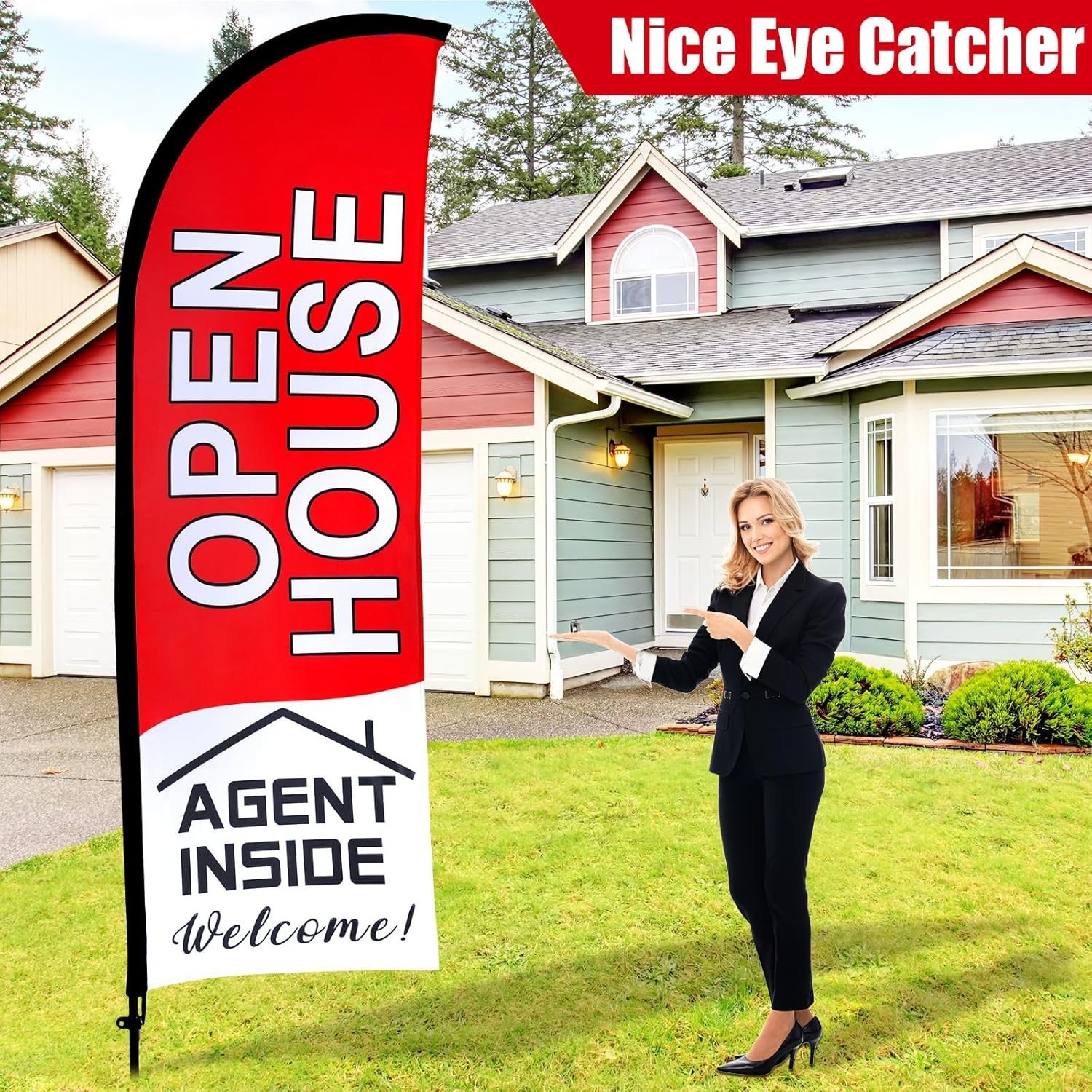 11ft Open House Signs Flag Pole Kit for Real Estate Outdoor Banner Advertising