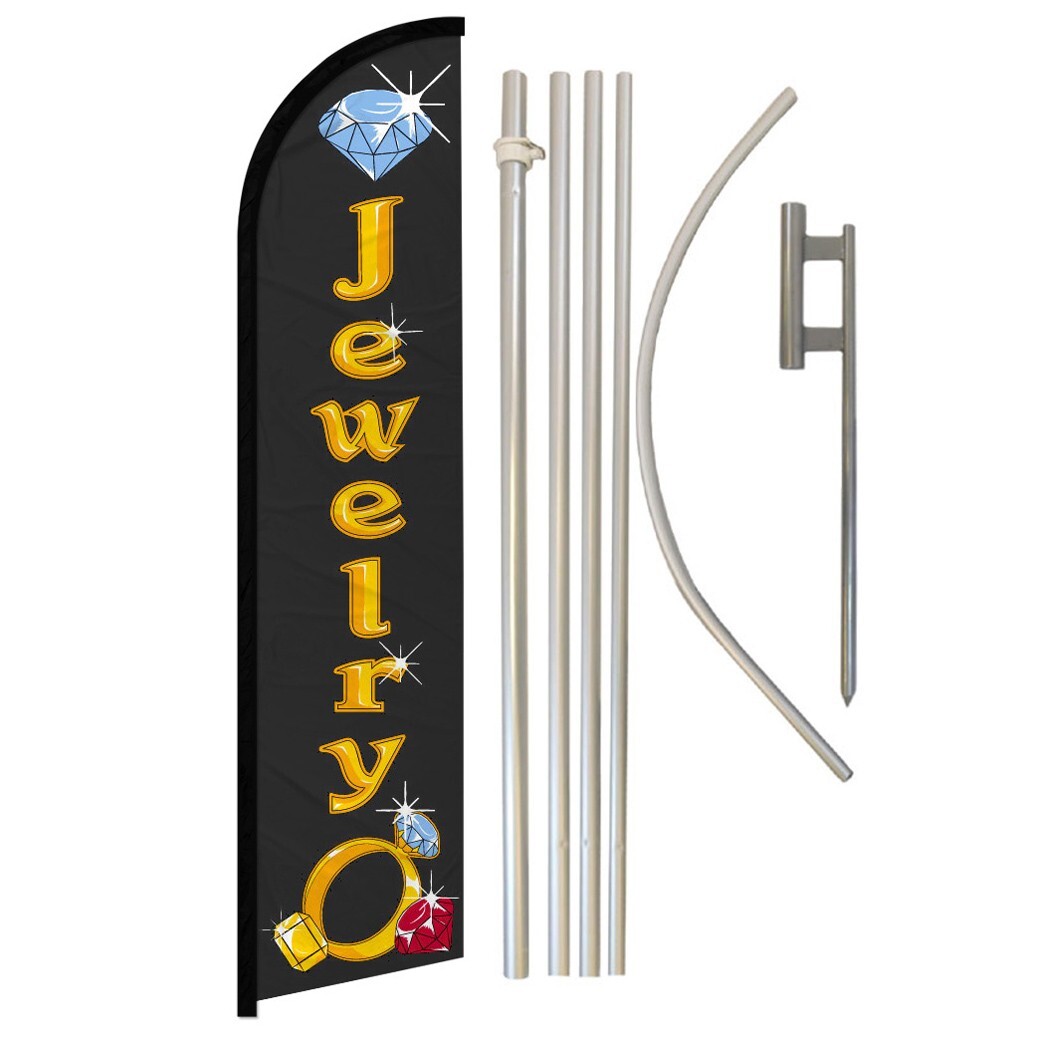 Jewelry Full Curve Windless Swooper Flag & Pole Kit Jewelry Store