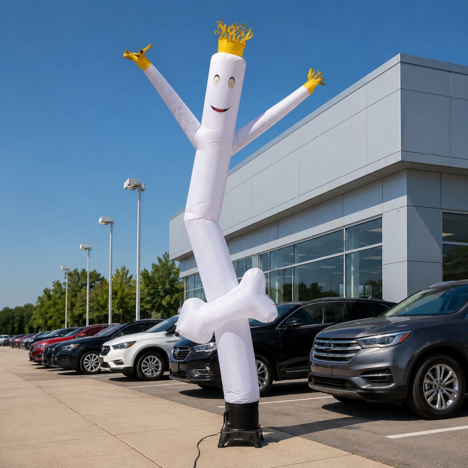 Advertising Inflatable Tube Man 12ft White Arrow Blow Up Wavy Flailing w Blower