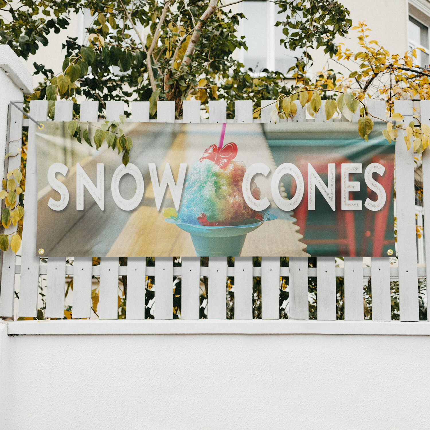 Snow Cones 13 oz Vinyl Banner Sign with Metal Grommets Heavy-Duty Single-Sided