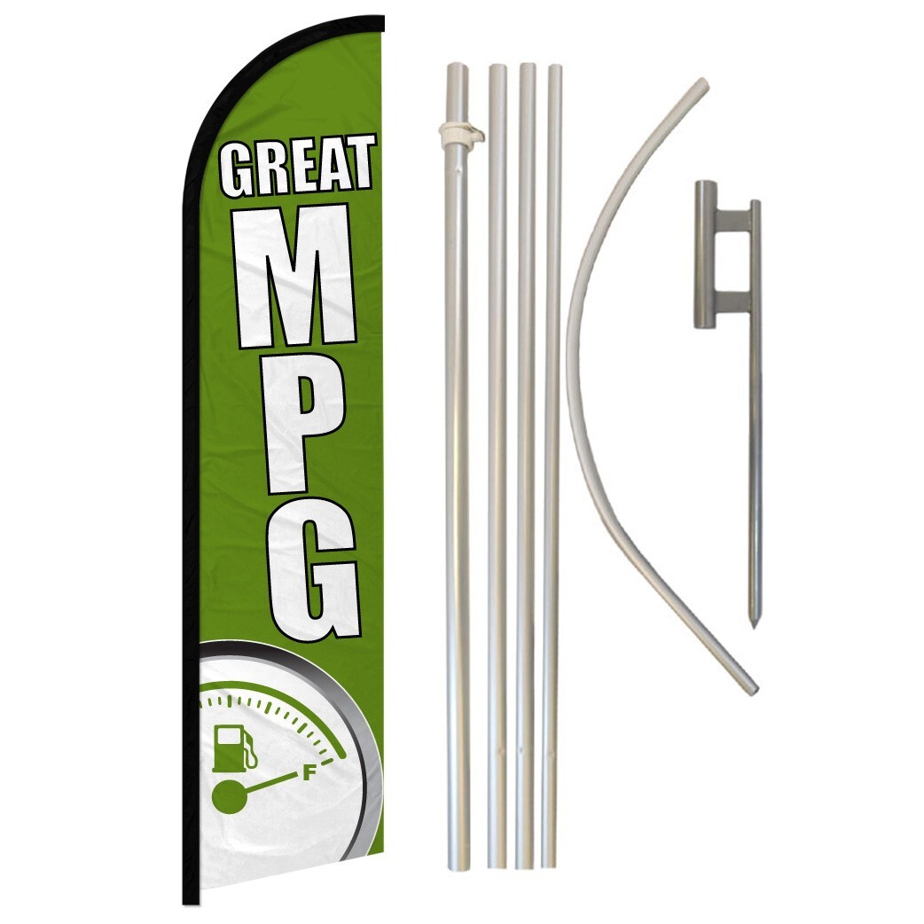 Great MPG Windless Banner Swooper Advertising Flag Kit Car Dealership Gas Saver