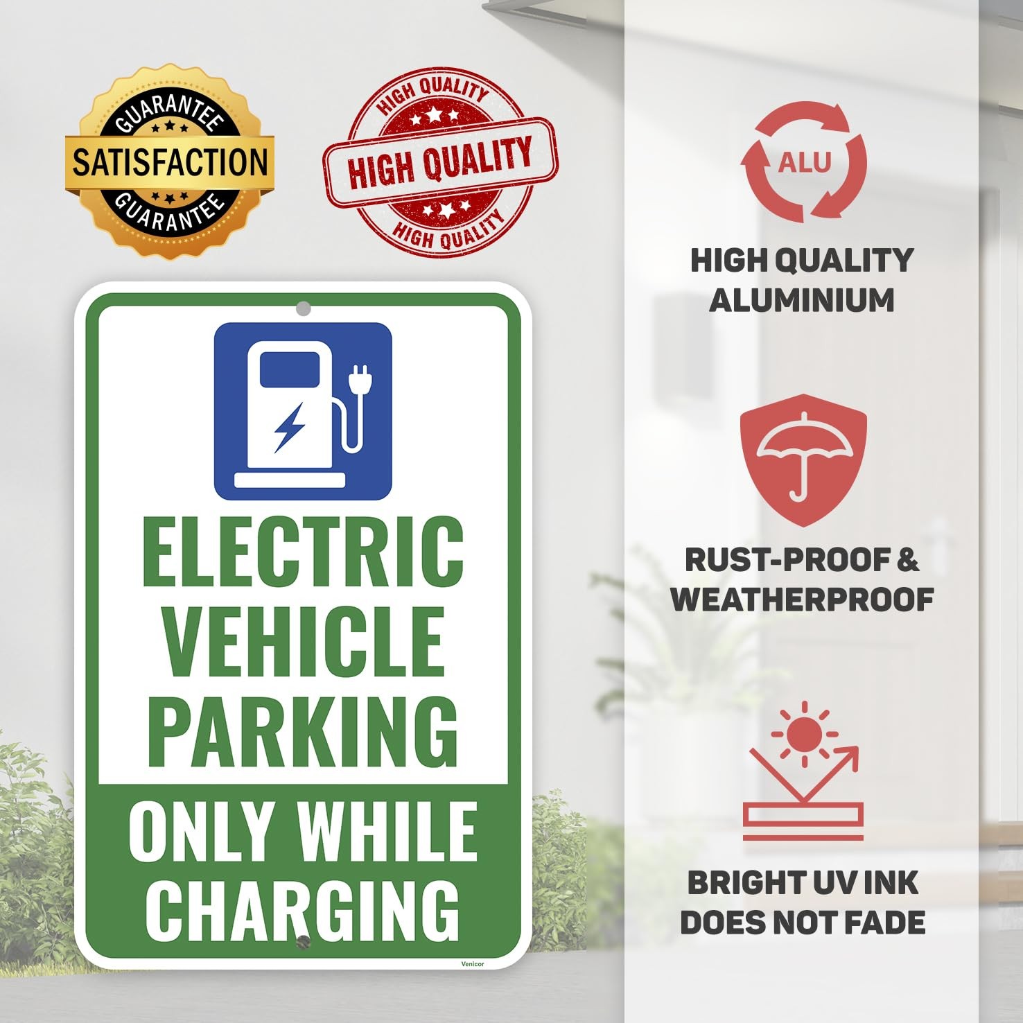 1PC Electric Vehicle Parking Sign, 18 x 12 Inches – Aluminum – EV Car Chargin…