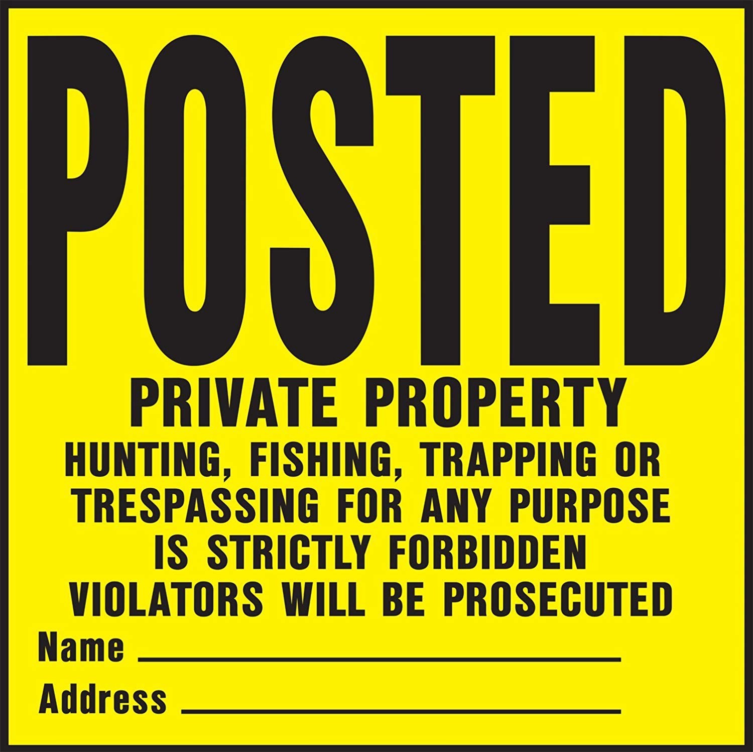 Plastic Private Property Sign 11&Prime; x 11&Prime; Yellow Pack of 20 YP-1