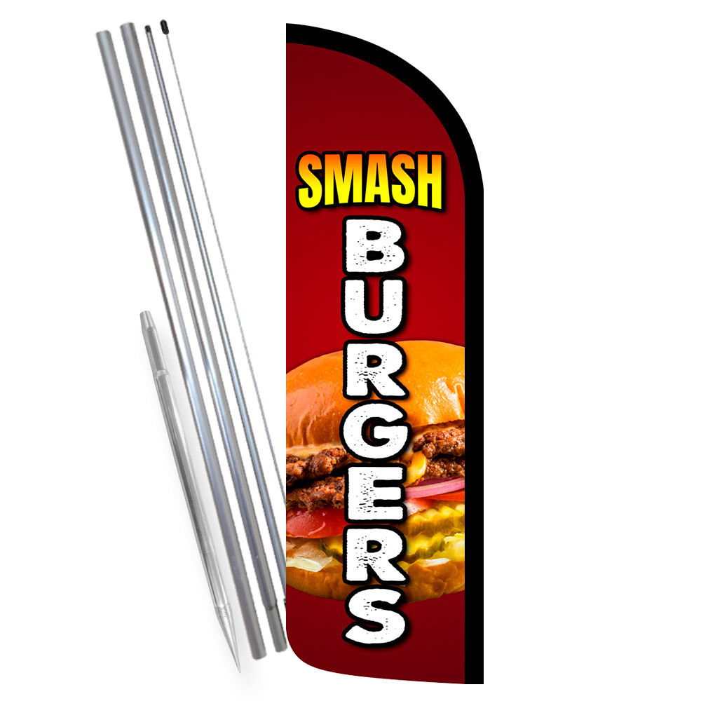 Smash Burgers Premium Windless Feather Flag Bundle (Complete Kit) OR Optional Re