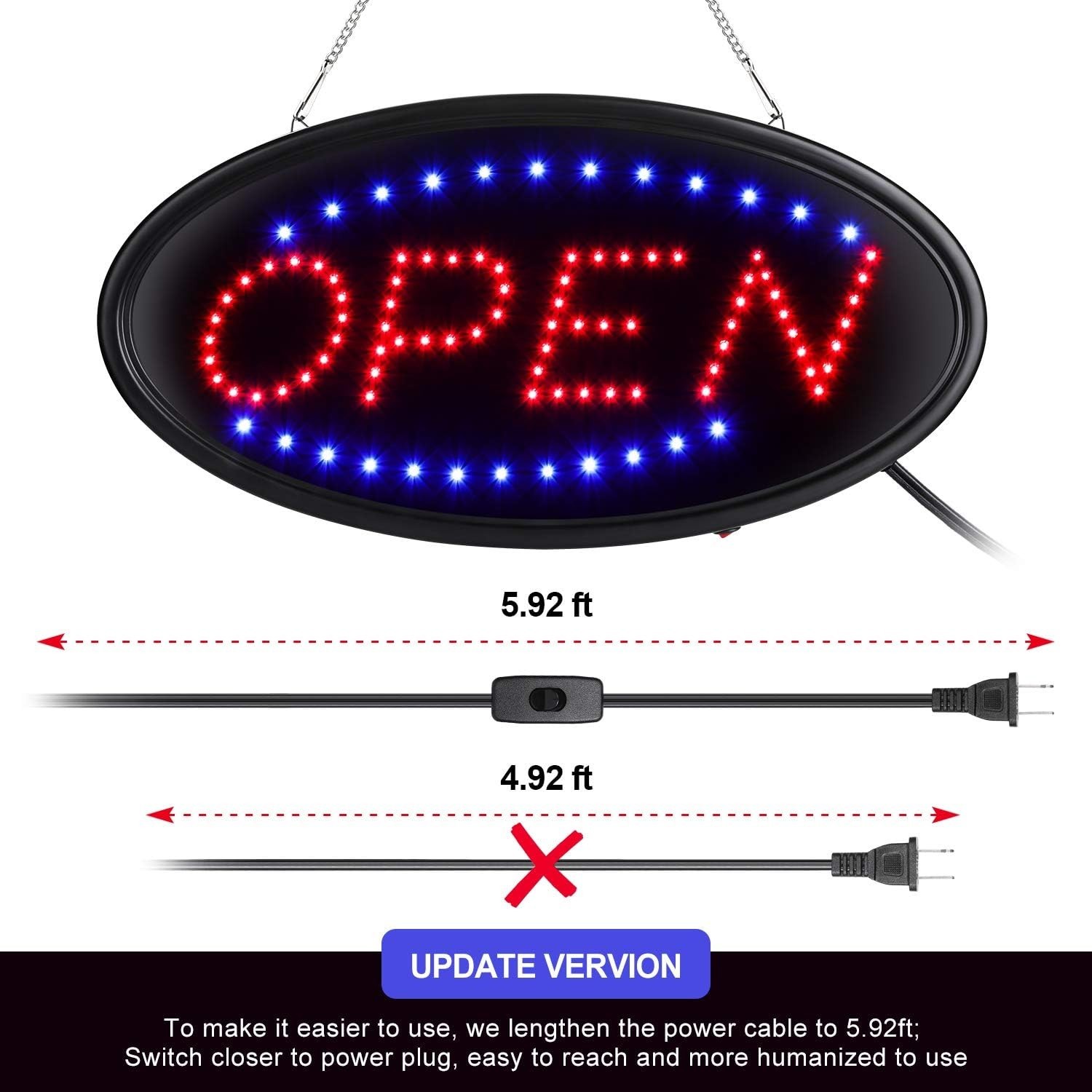 LED Open Sign, 19&Prime;x10&Prime;, with Remote, Timer & Flash/Steady Modes | Ultra brigh…