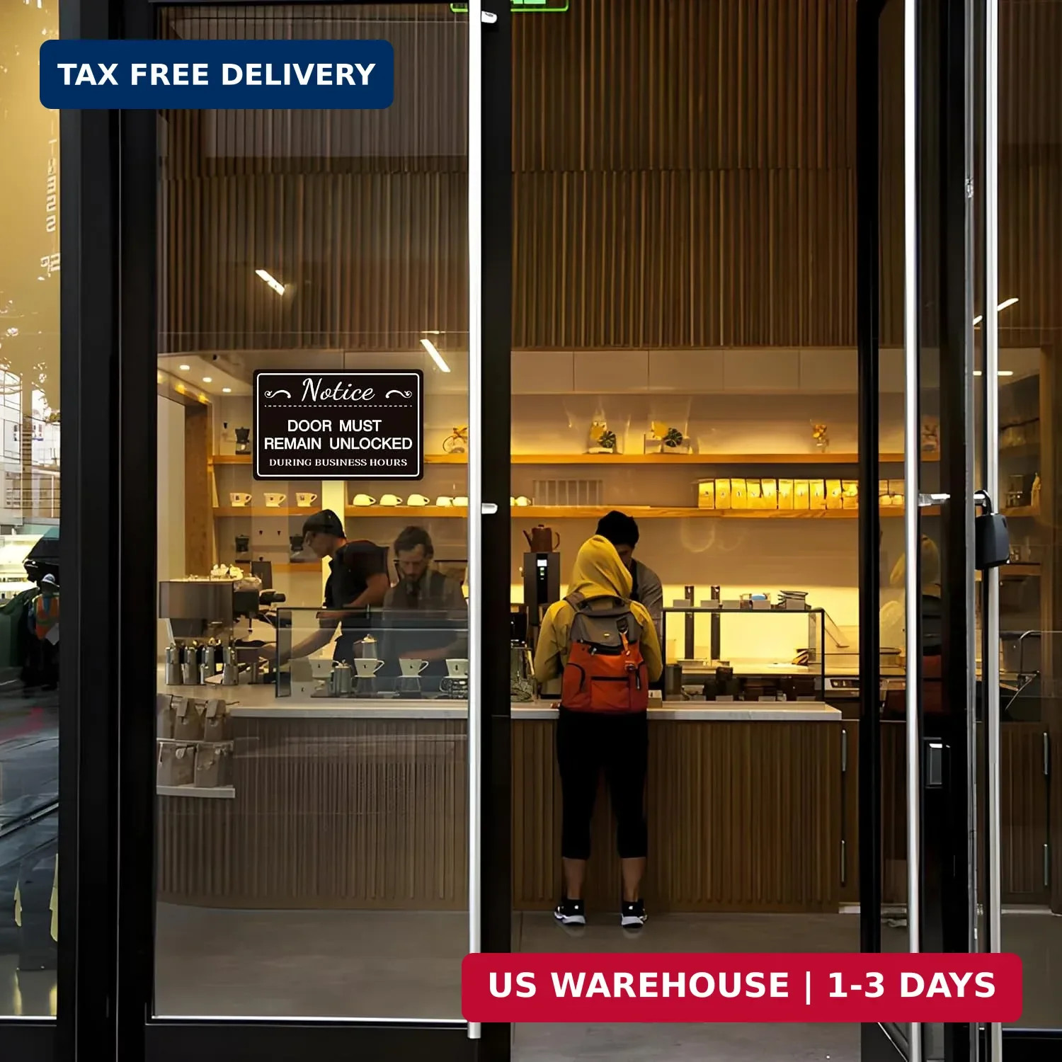 2PCS Door Must Remain Unlocked During Business Hours Sticker Sign，Self-Adhesive