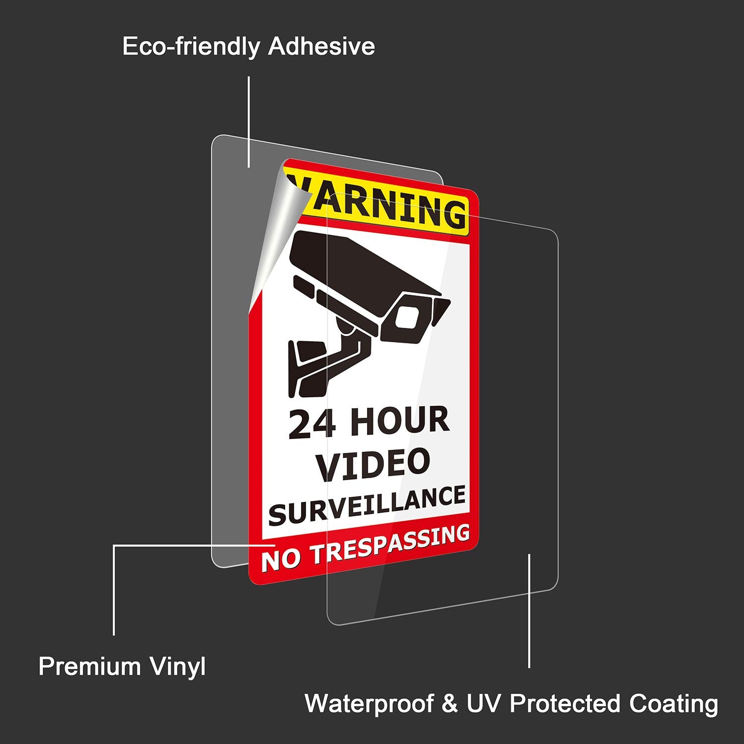 10 Pack 24 Hour Video Surveillance Sign CCTV Security Camera Sign, 4 X 6 Inch N