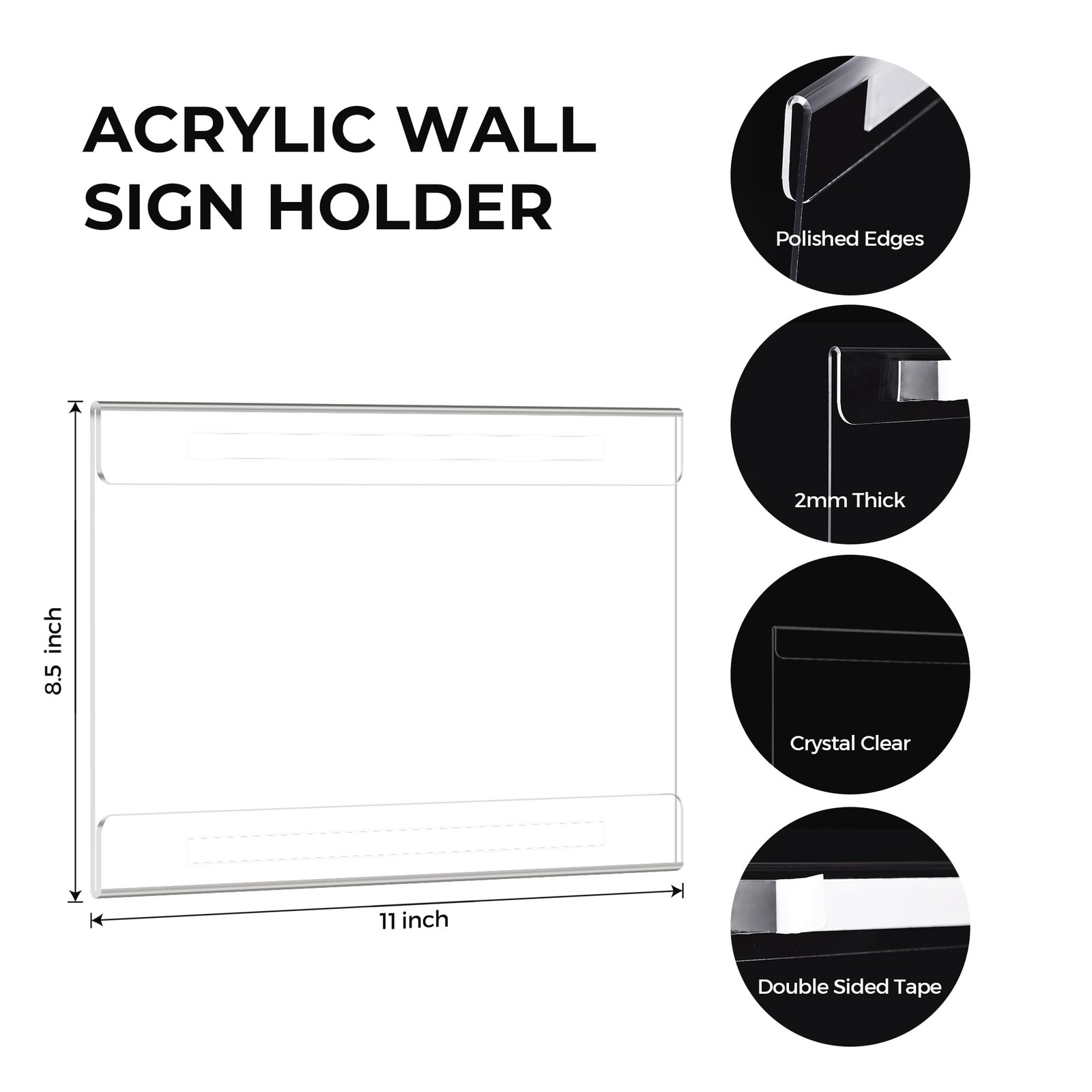 12 Pack 11×8.5 Acrylic Sign Holder Wall Mount, inches, Clear