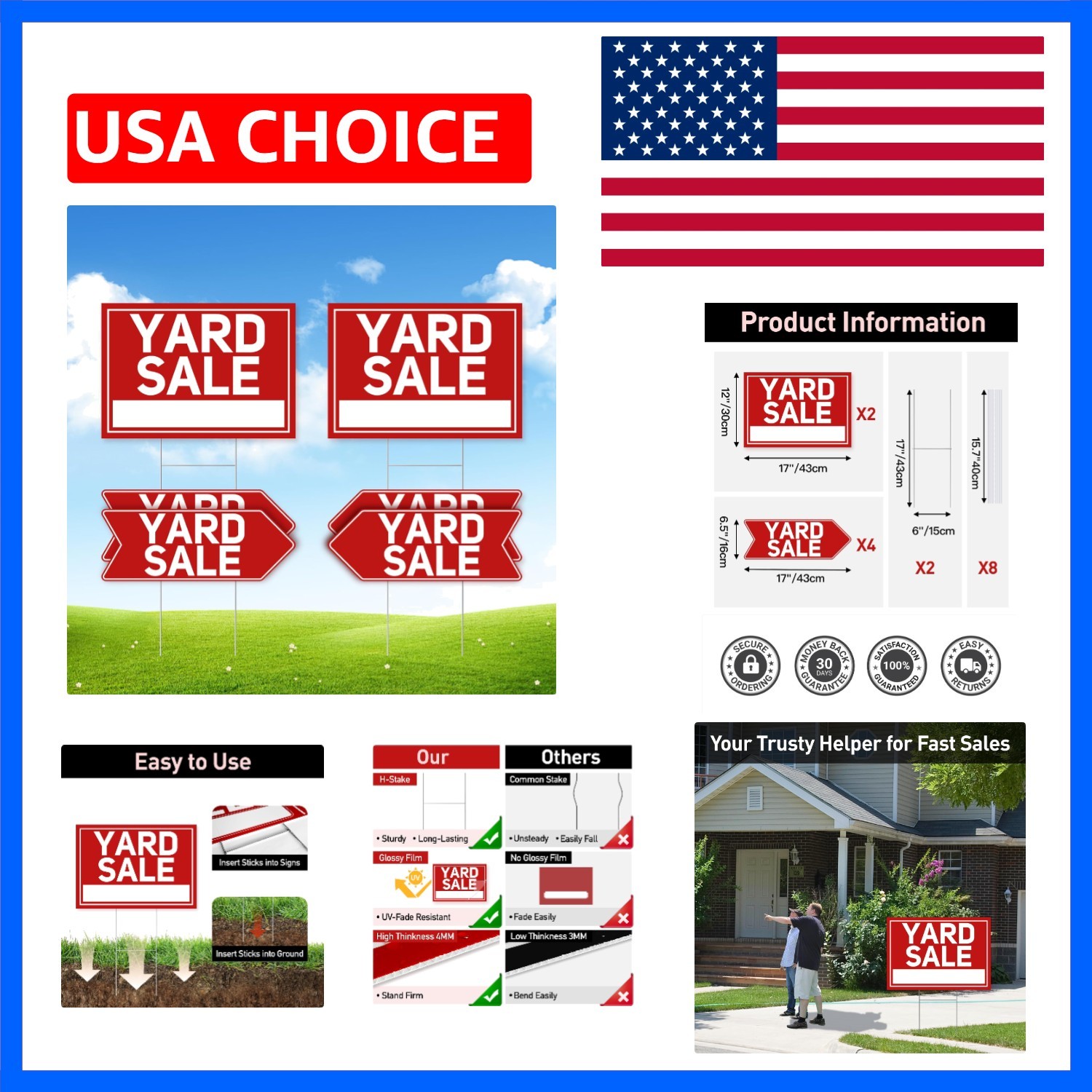 6 Pcs Yard Sale Signs with Stakes, 2-Pack Large Yard Sale Signs 17&Prime; x 12&Prime; and…