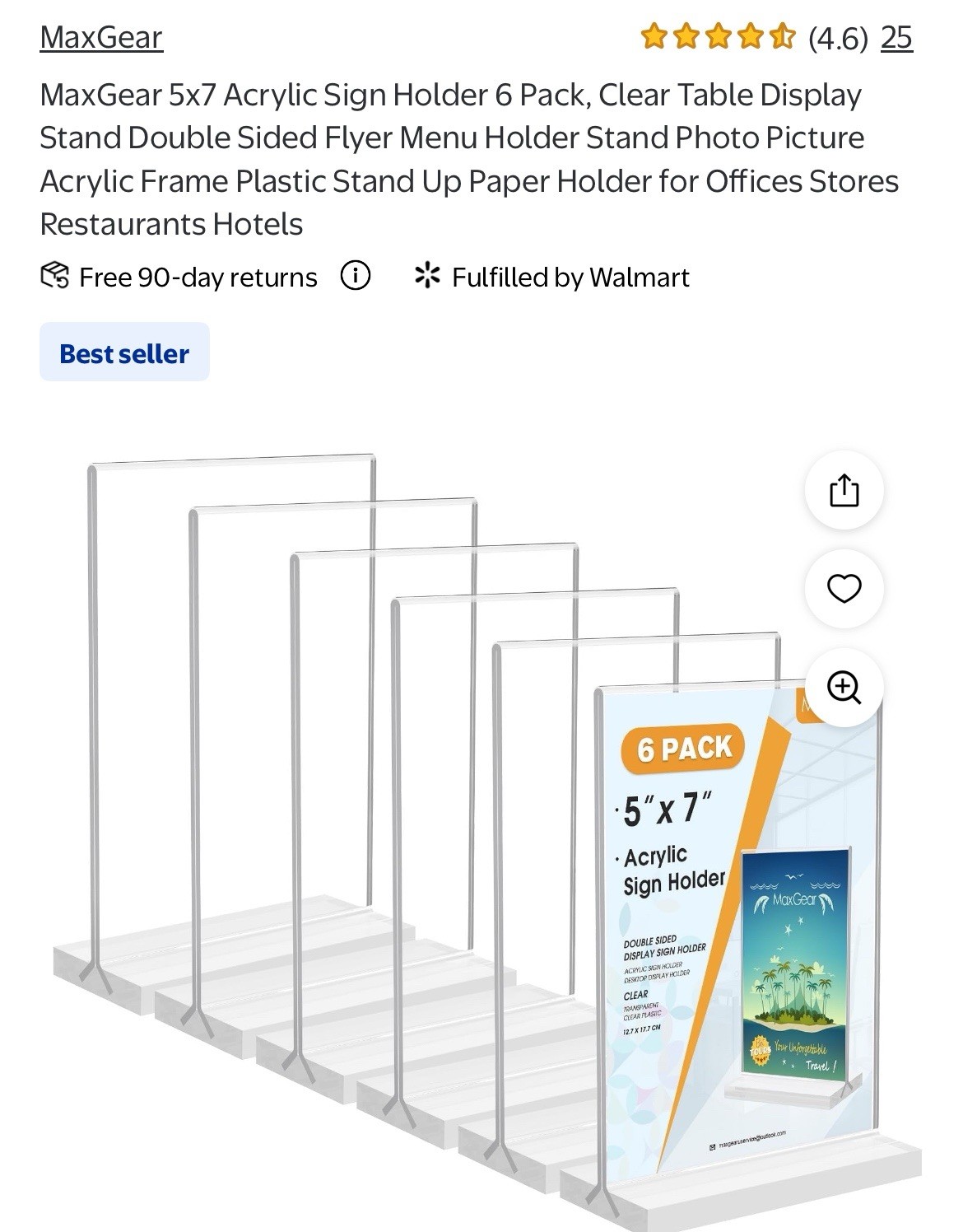 MaxGear Acrylic Sign Holder 5×7 Inches 6 Pack Vertical Display Clear Upright EUC