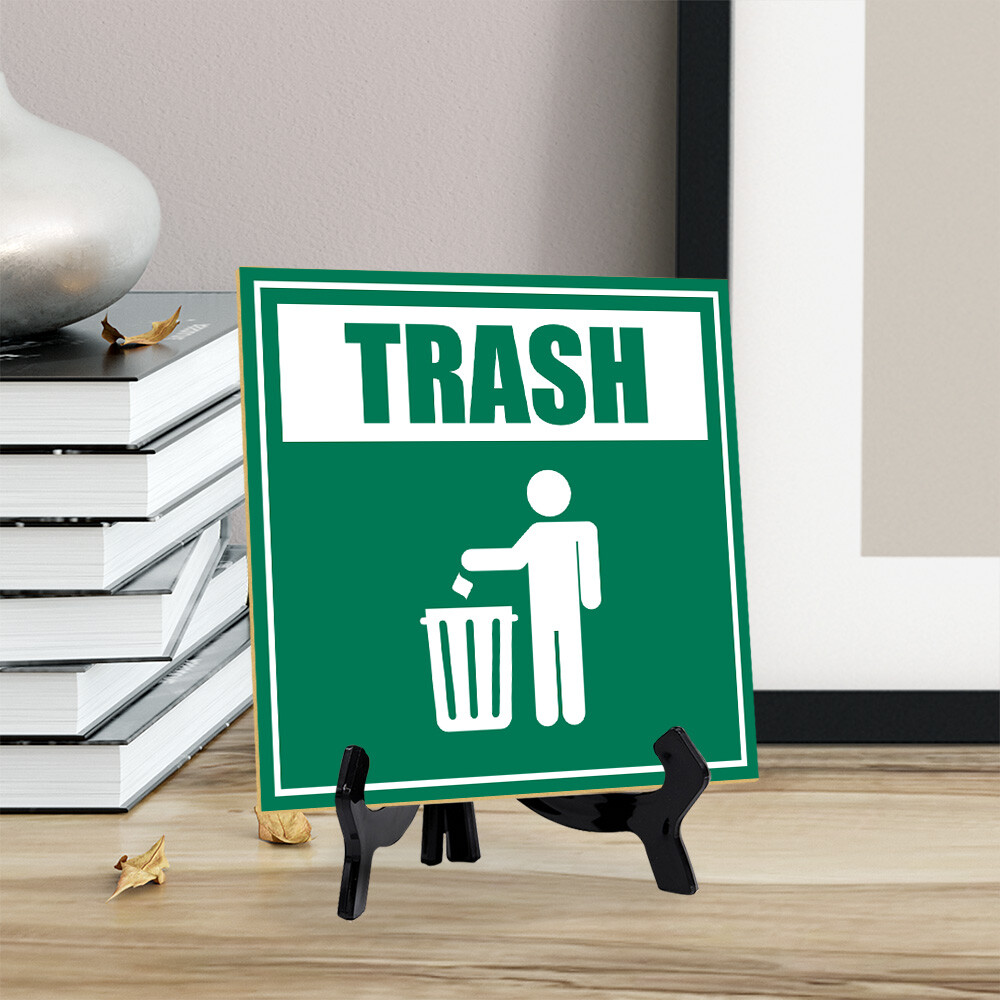 Trash 5&Prime;x 5&Prime; Square Table Sign With Acrylic Easel | Home & Office Decor