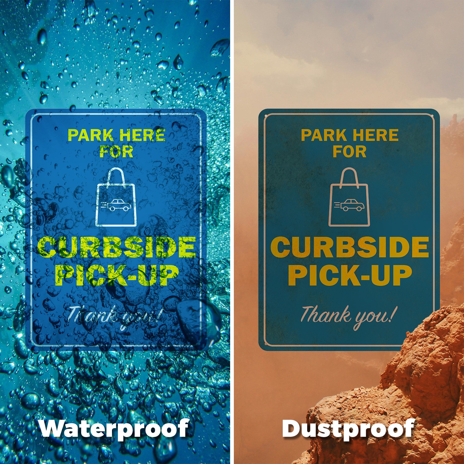 Park Here For Curbside Pick-up Public Safety Sign Metal, Decal – 5 or 10 Pack