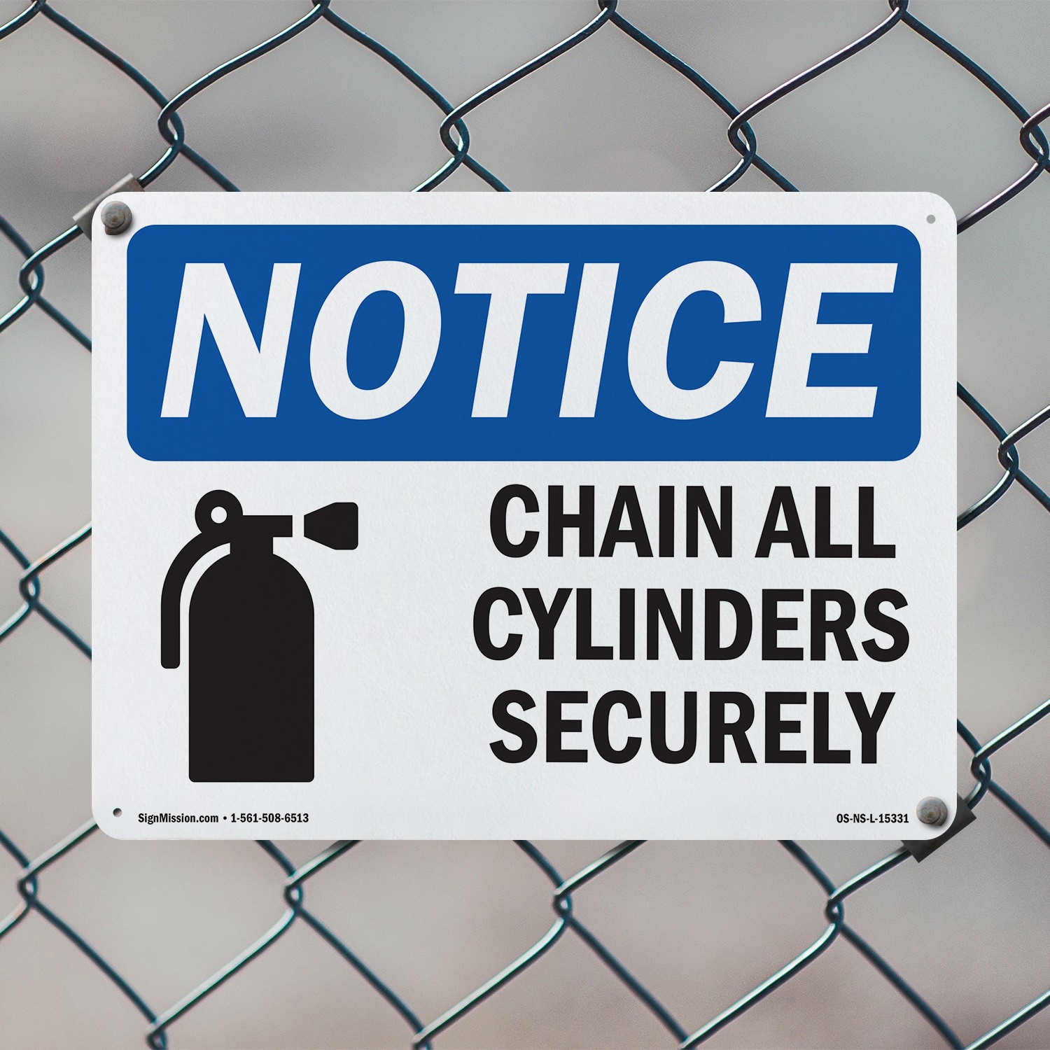 Chain All Cylinders Securely OSHA Notice Sign Metal, Plastic, Decal 5 or 10 Pack