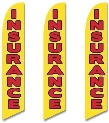 Three (3) Pack Full Sleeve Swooper Flags INSURANCE Yellow with Big Red Black…