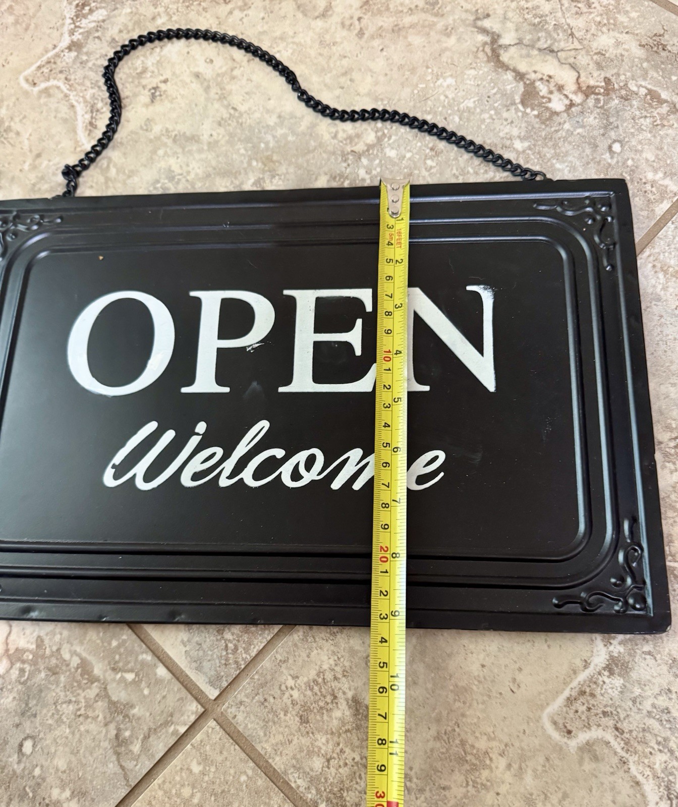 Double Sided Metal Open Closed Sign w/Hanging Chain for Business Retail