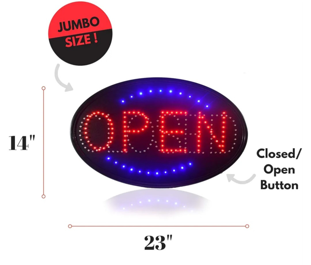 CLOSED OPEN LED SIGN, Jumbo 23&Prime; X 14&Prime; With Power Board. Missing Chain littlDamag