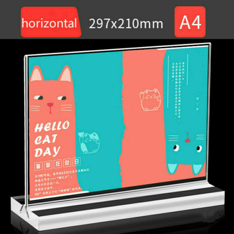 2X Acrylic T Display Stand Advertisement Menu Poster Leaflet Perspex Holder NR9