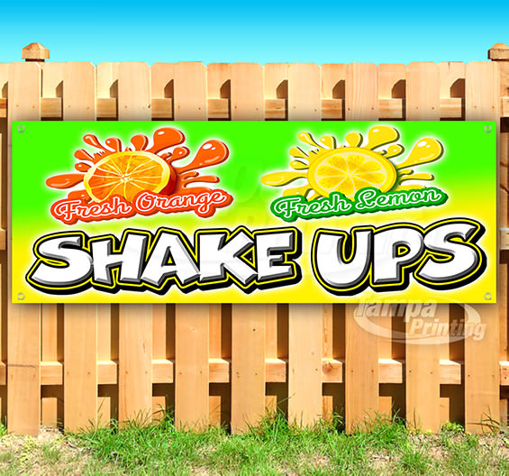 SHAKE UPS ORANGE LEMON Advertising Vinyl Banner Flag Sign FAIR CARNIVAL FOOD