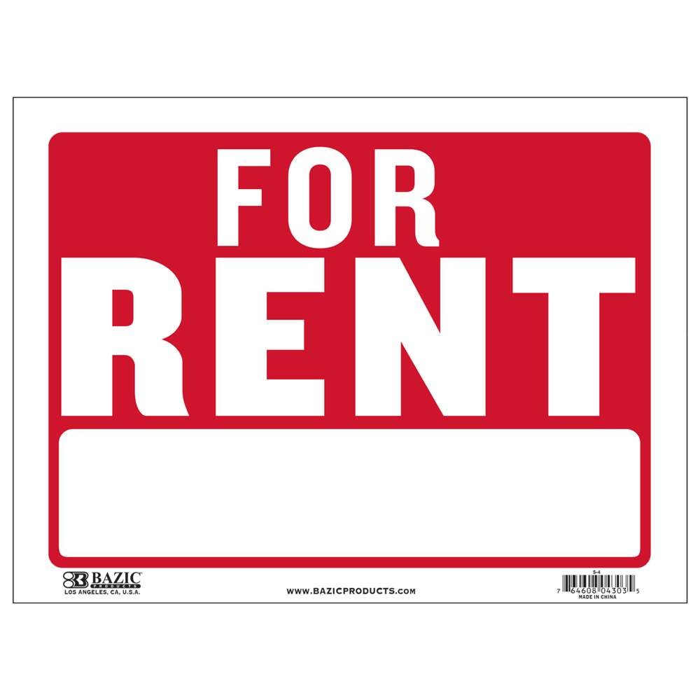 BAZIC 9&Prime; X 12&Prime; For Rent Sign, pack of 24