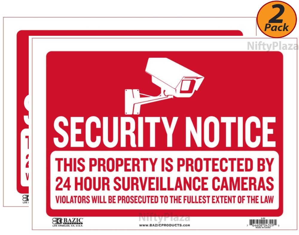 2 Pack – SECURITY NOTICE Sign 9 inch x 12 inch Bright Highly Visible – Fast SHIP
