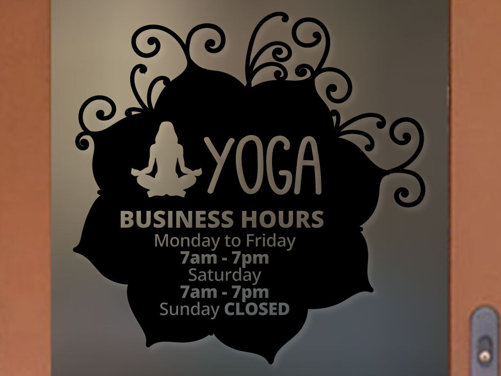 YOGA FLOWER BEAUTIFUL ORIGINAL BUSINESS HOURS COLORS and Sizes PERSONALIZED Sign
