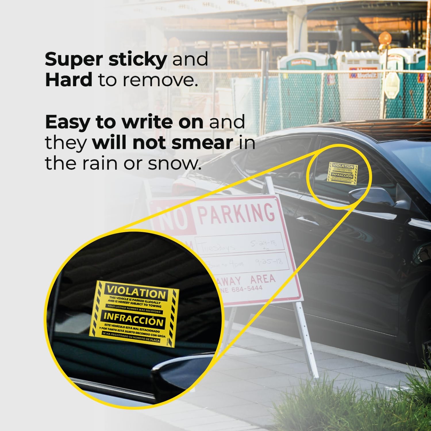 MESS Parking Violation Stickers 100 Pack Yellow 8x5in Bilingual Spanish Tow Warn