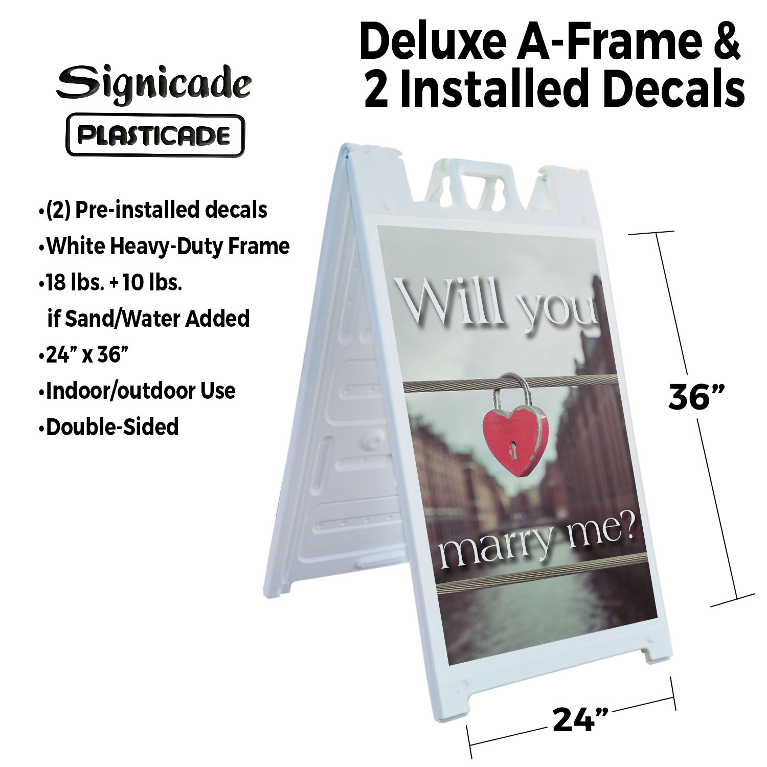 Will You Marry Me Heavy Duty A-Frame Sidewalk Sign Romantic Messaging Bold