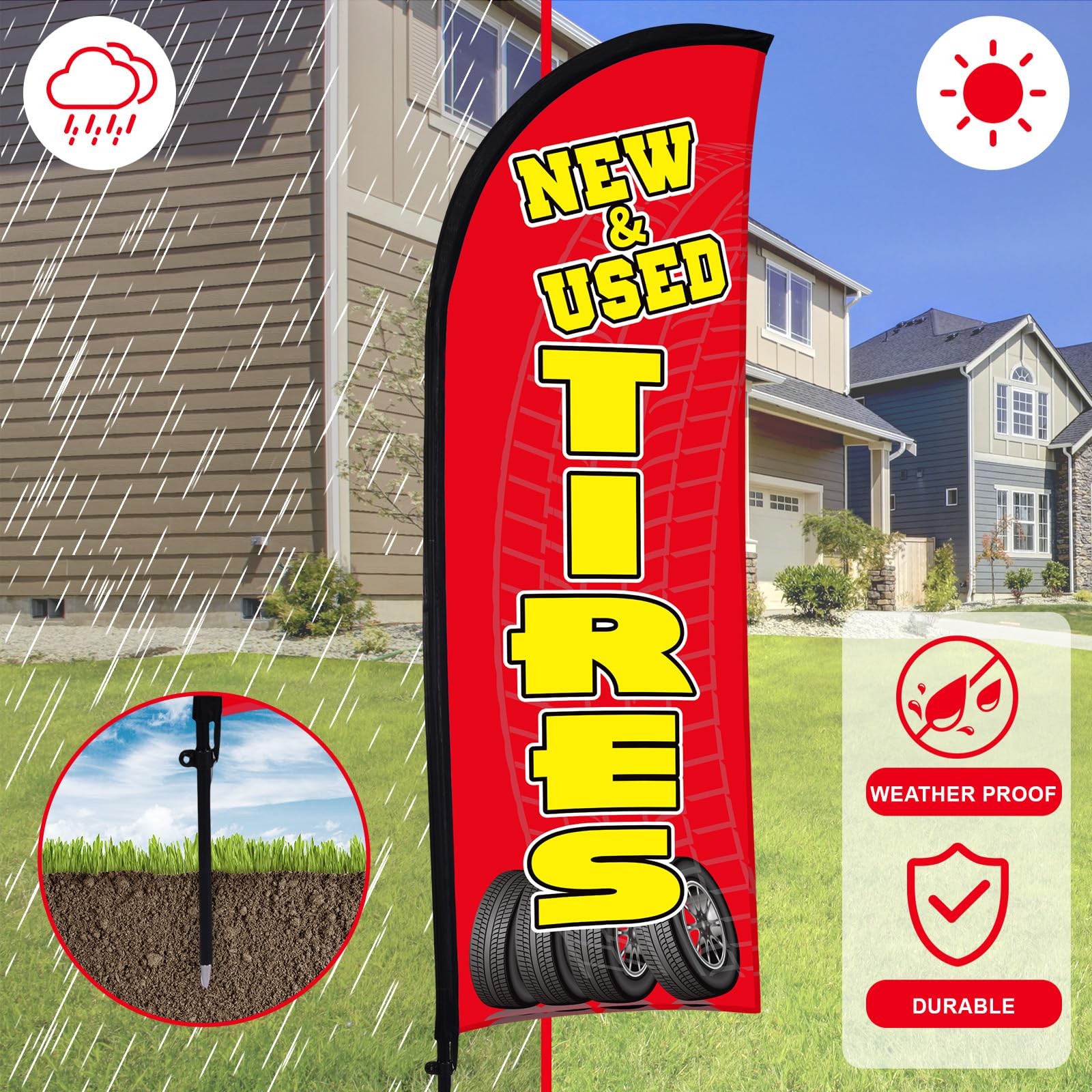 3 Sets Tires Feather Flags with Poles 7ft New and Use Tires Flags for Busines…