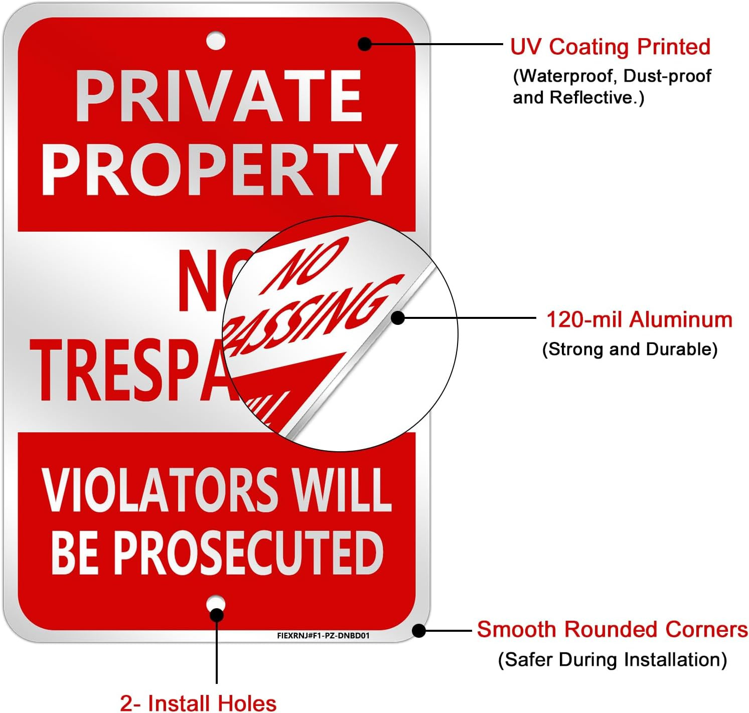 No Trespassing Signs Private Property, 12&Prime; X 18&Prime; Vertical 2 Pack, LED Night Glow