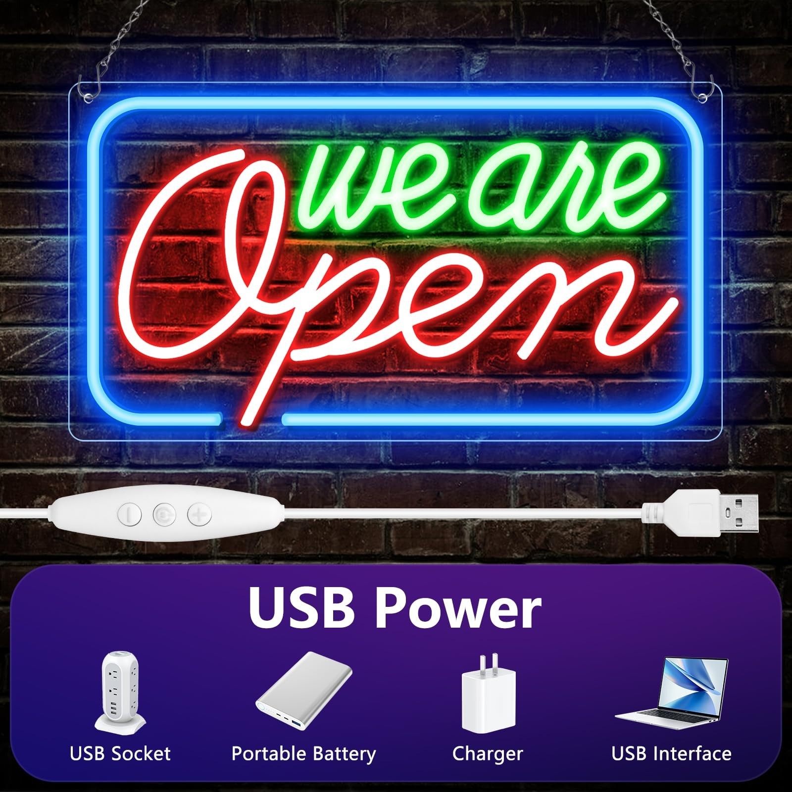 Neon We Are Open Signs for Business, 16.5 »x 9 » Open Sign LED, Super Bright …